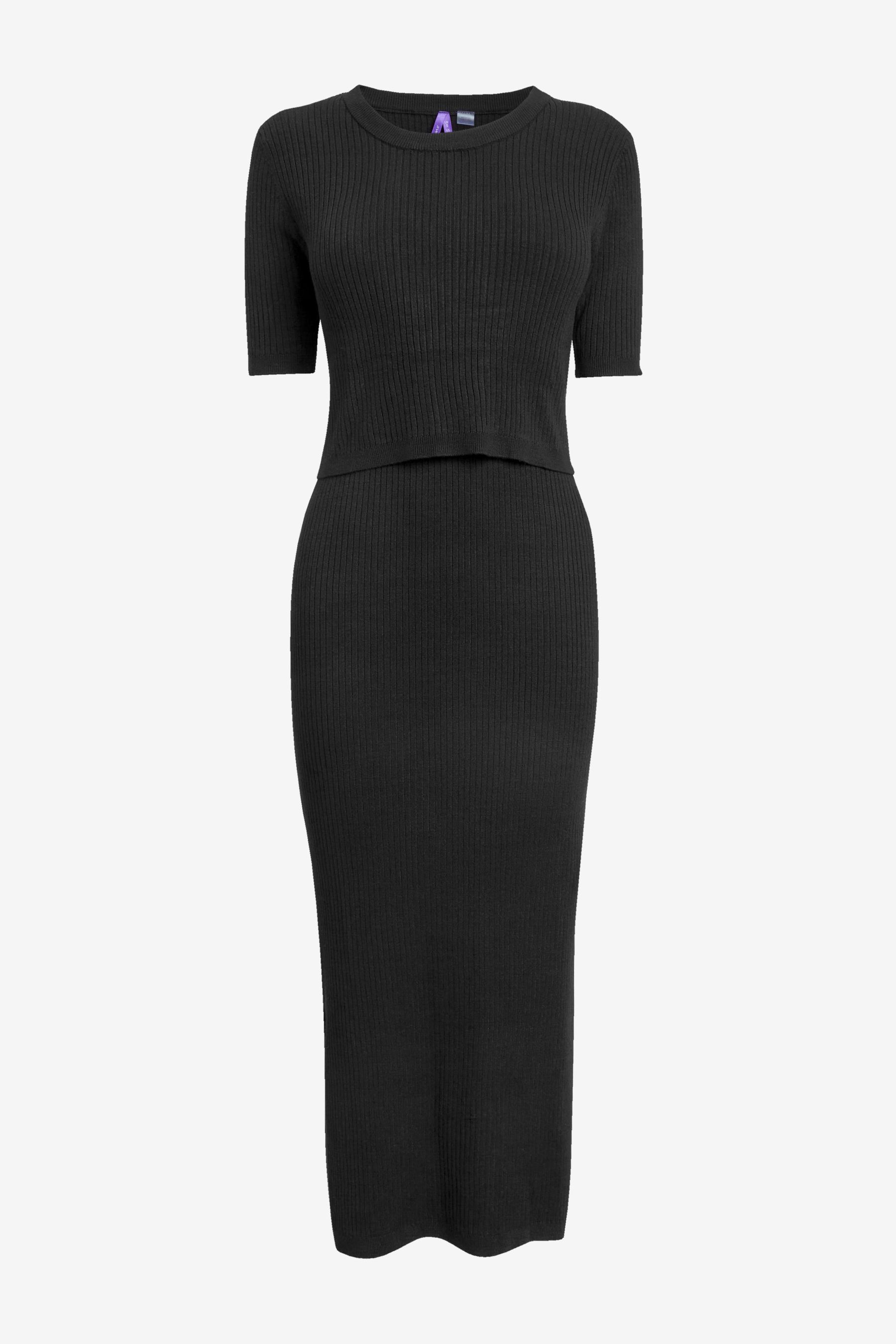 Seraphine Black Ribbed Maternity And Nursing Midi Dress 14 Womens