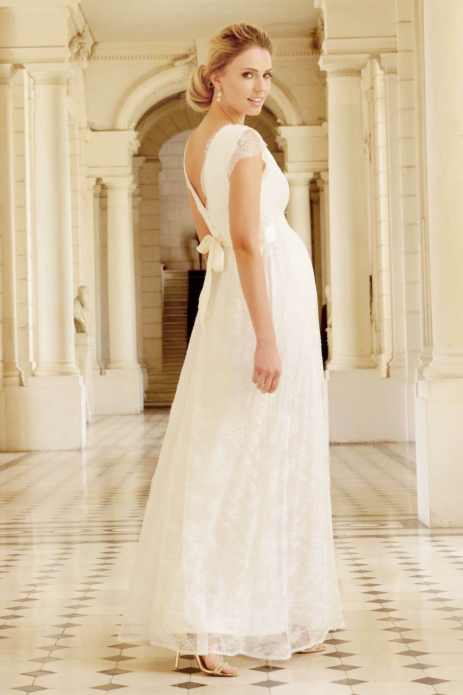 Buy Seraphine Long Lace V Neck Maternity Bridal Gown from Next Luxembourg