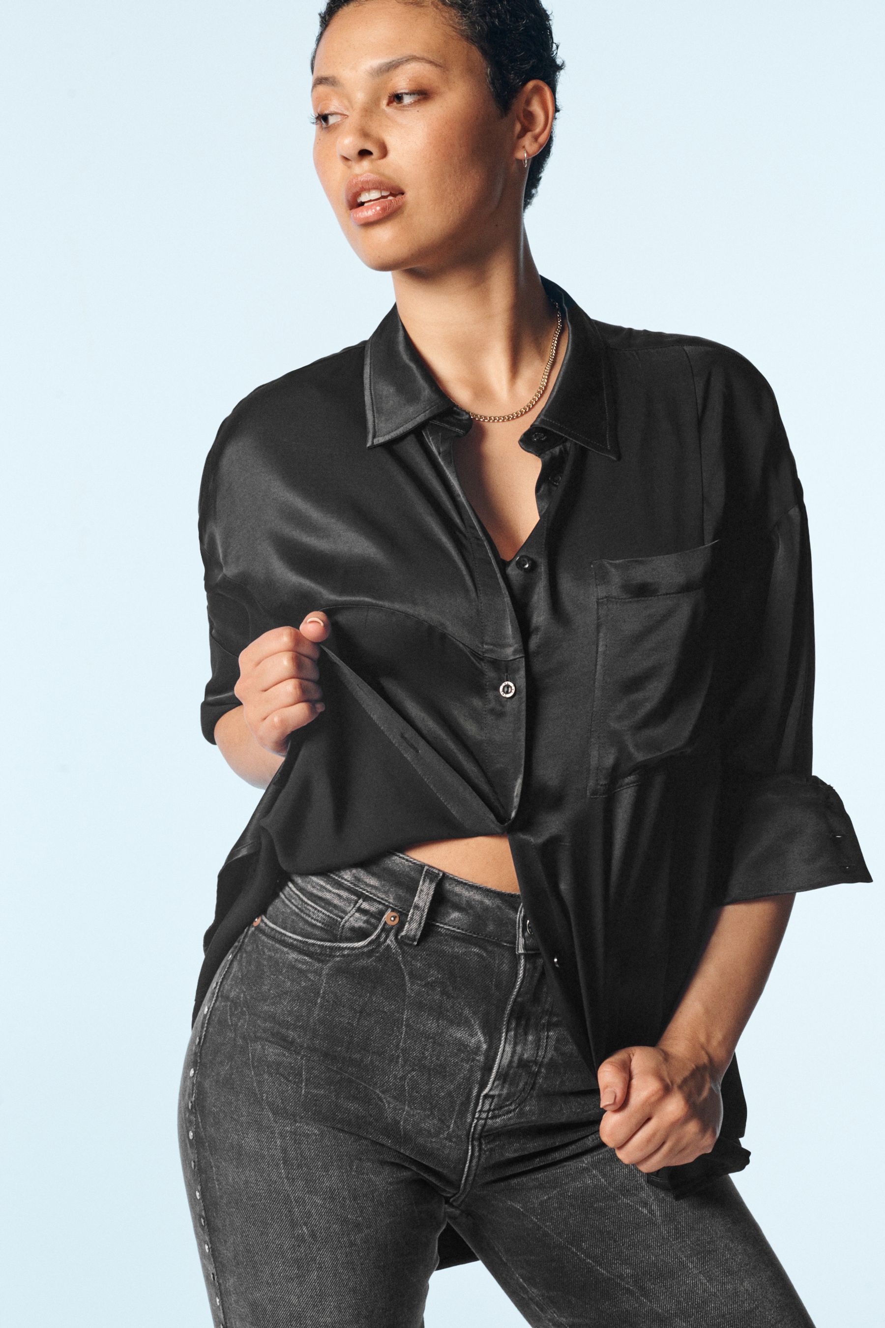 Buy Black Own. Oversized Satin Shirt from Next Luxembourg