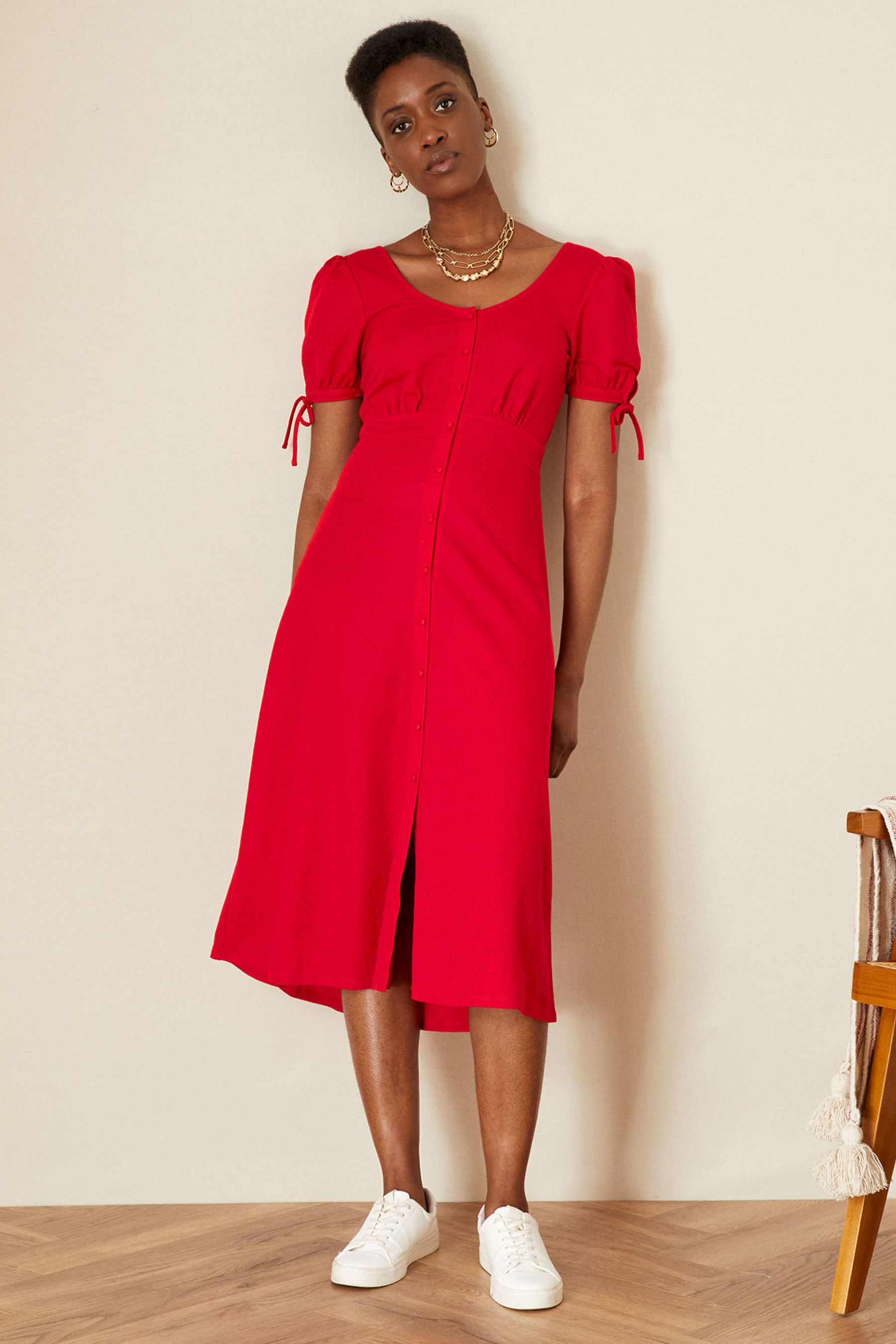 Buy Monsoon Red Button Plain Jersey Midi Dress from Next Luxembourg