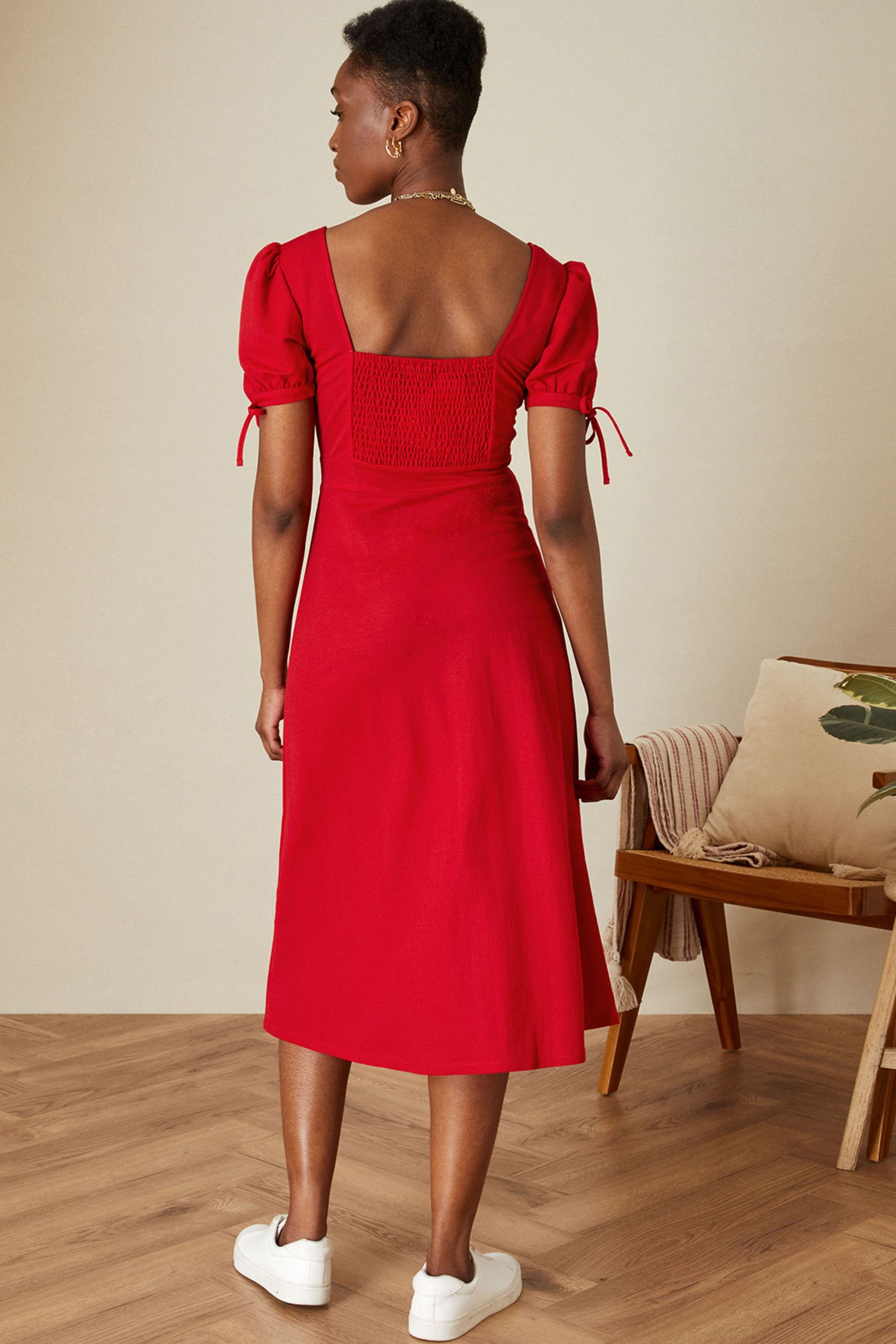 Red button midi dress deals