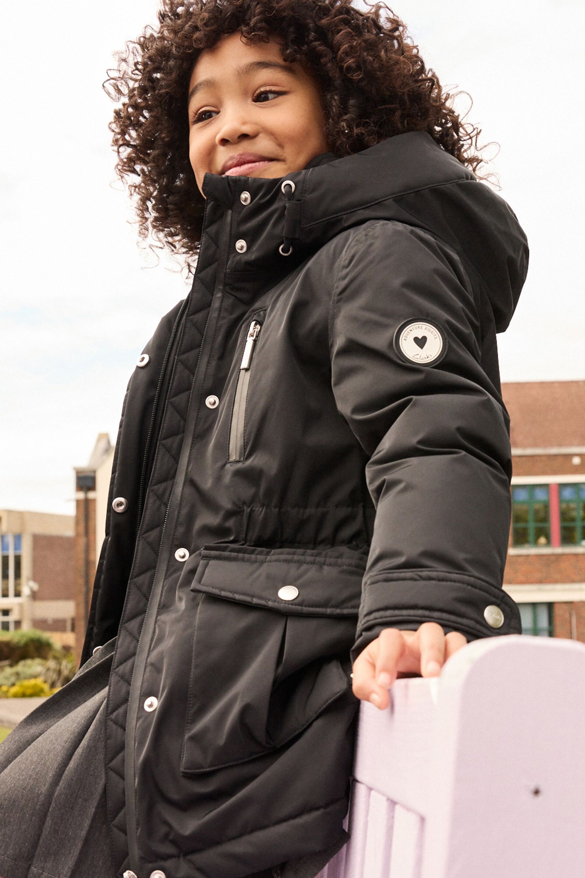 Clarks Black Waterproof Girls Parka Coat - Image 1 of 15