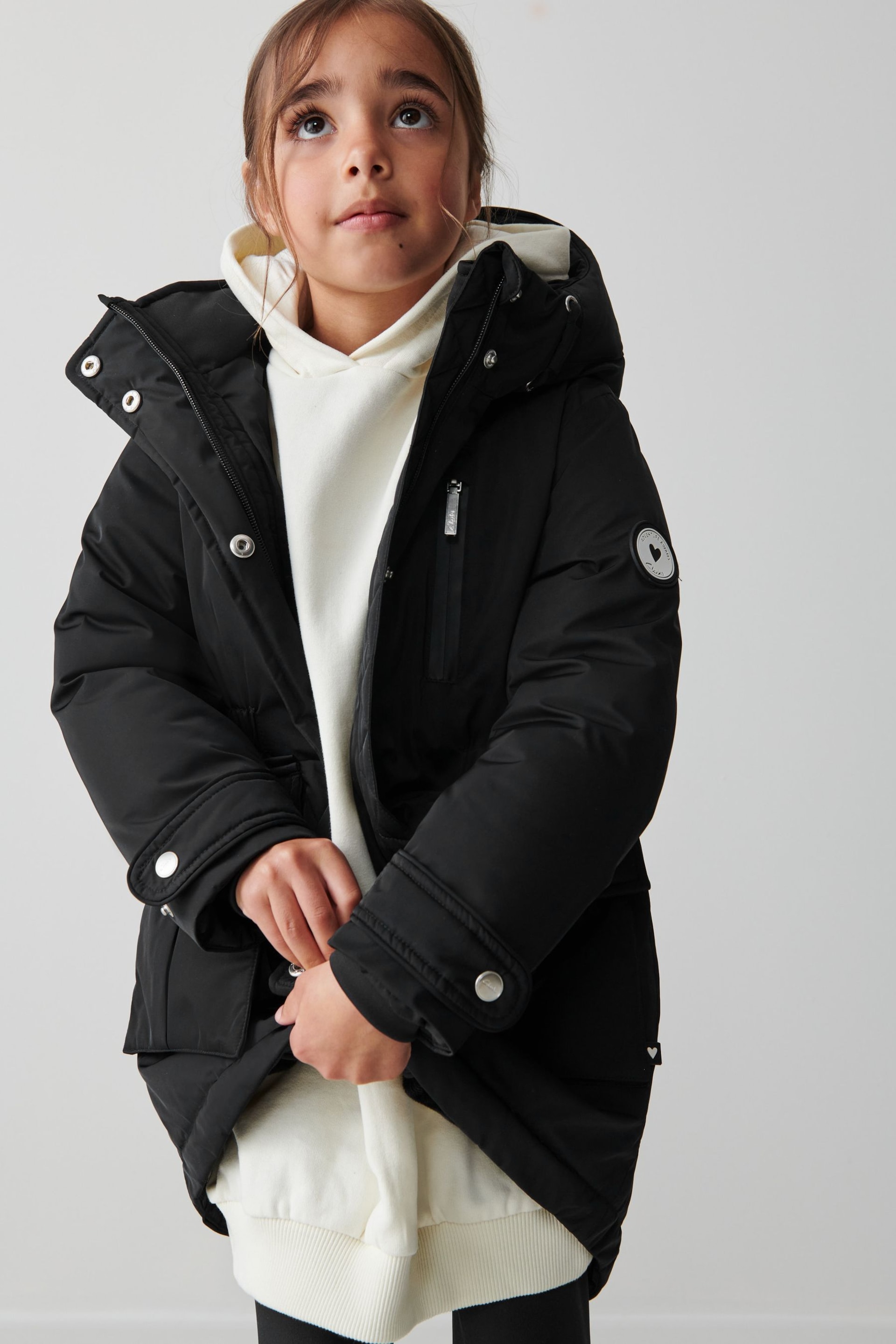 Clarks Black Waterproof Girls Parka Coat - Image 9 of 15