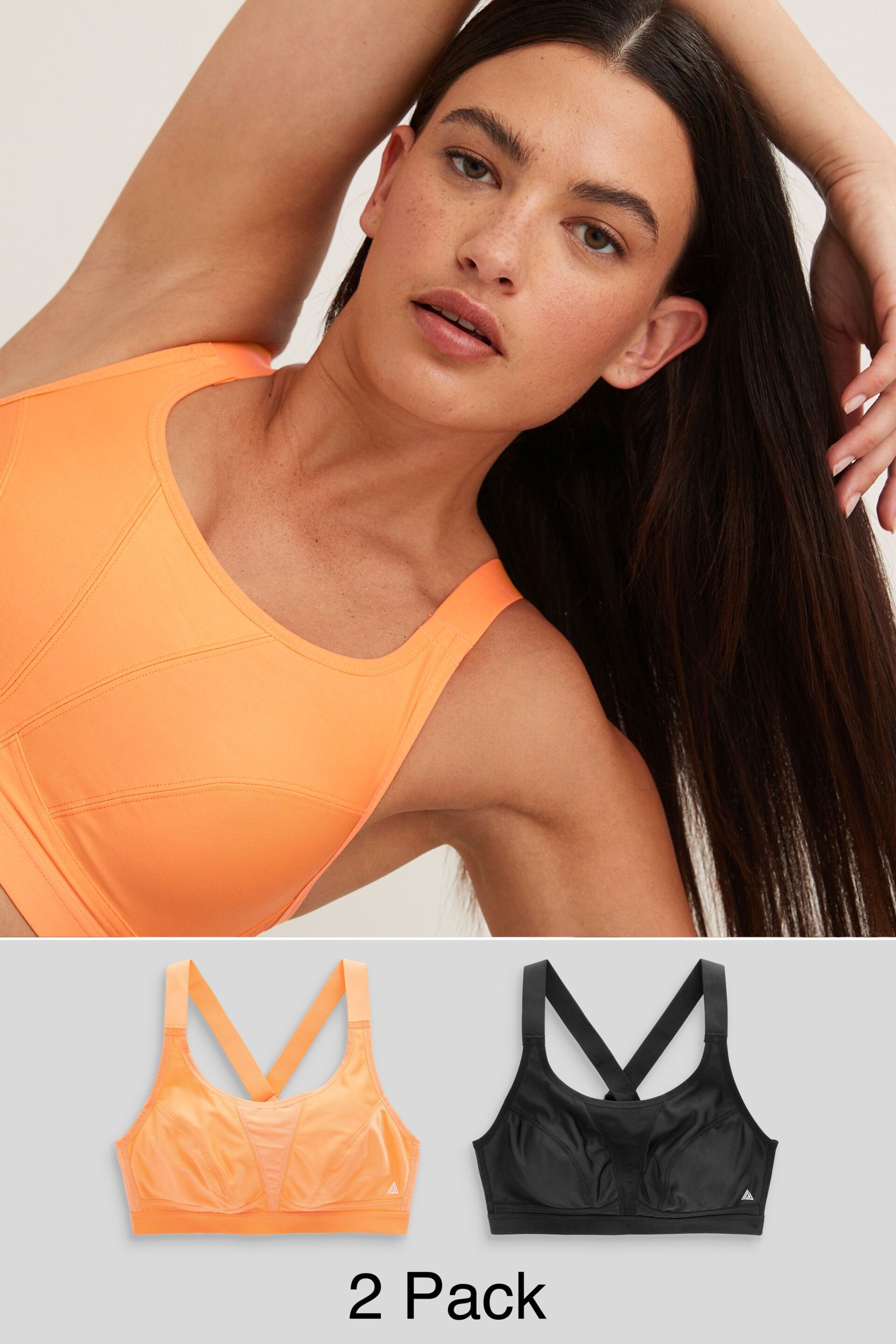 Orange/Black Next Active Sports High Impact Crop Tops 2 Pack - Image 1 of 10