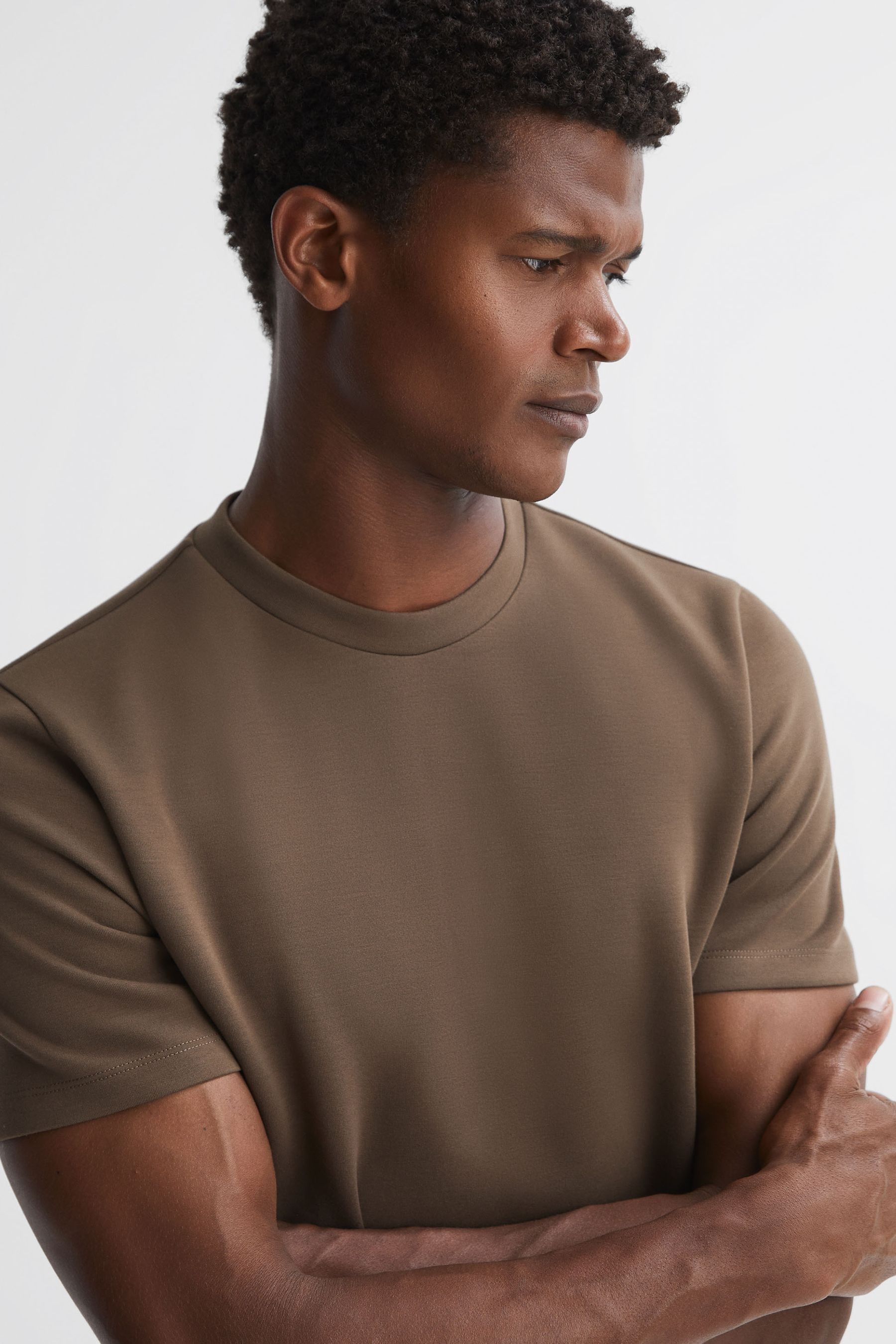 Buy Reiss Olive Bradley Interlock Jersey Crew Neck T Shirt from the Next UK online shop