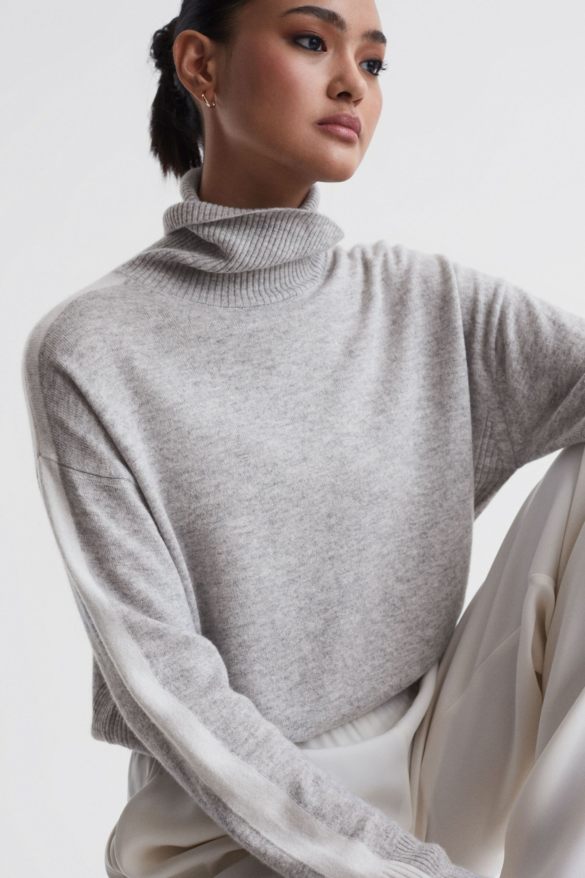 Reiss Grey/White Alexis Wool Blend Roll Neck Jumper - Image 1 of 5