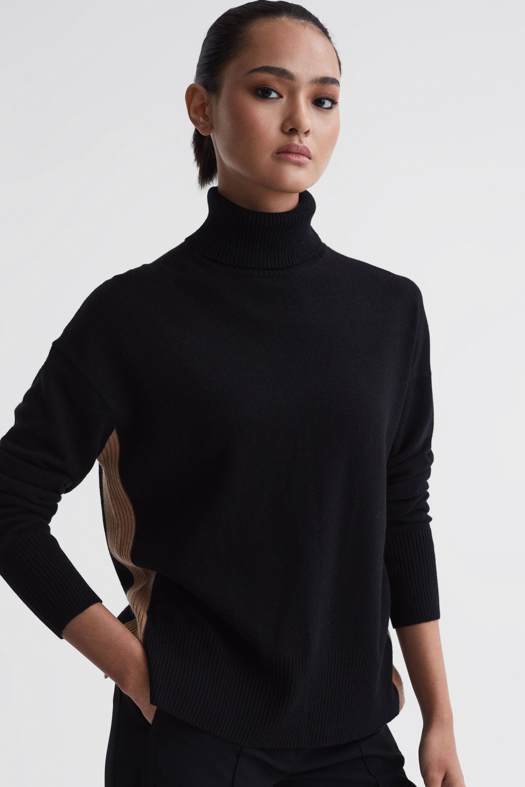 Buy Reiss Black Camel Alexis Wool Blend Roll Neck Jumper from the Next UK online shop