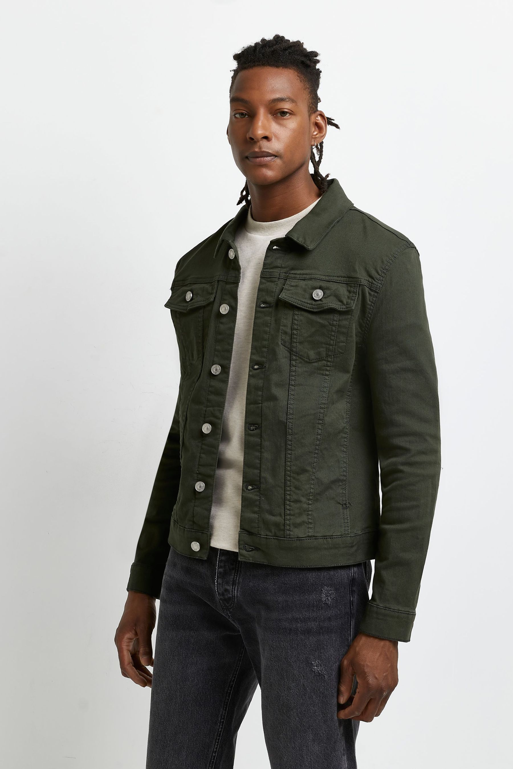 Buy River Island Green Muscle Denim Jacket from Next Luxembourg
