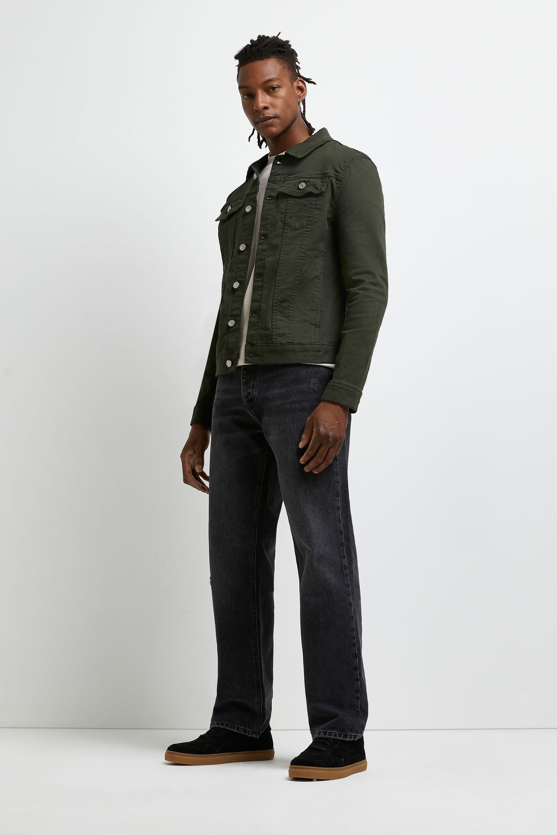 Buy River Island Green Muscle Denim Jacket from Next Luxembourg