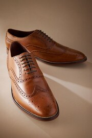 Tan Brown Wide Fit Signature Italian Leather Wing Cap Brogues - Image 3 of 5