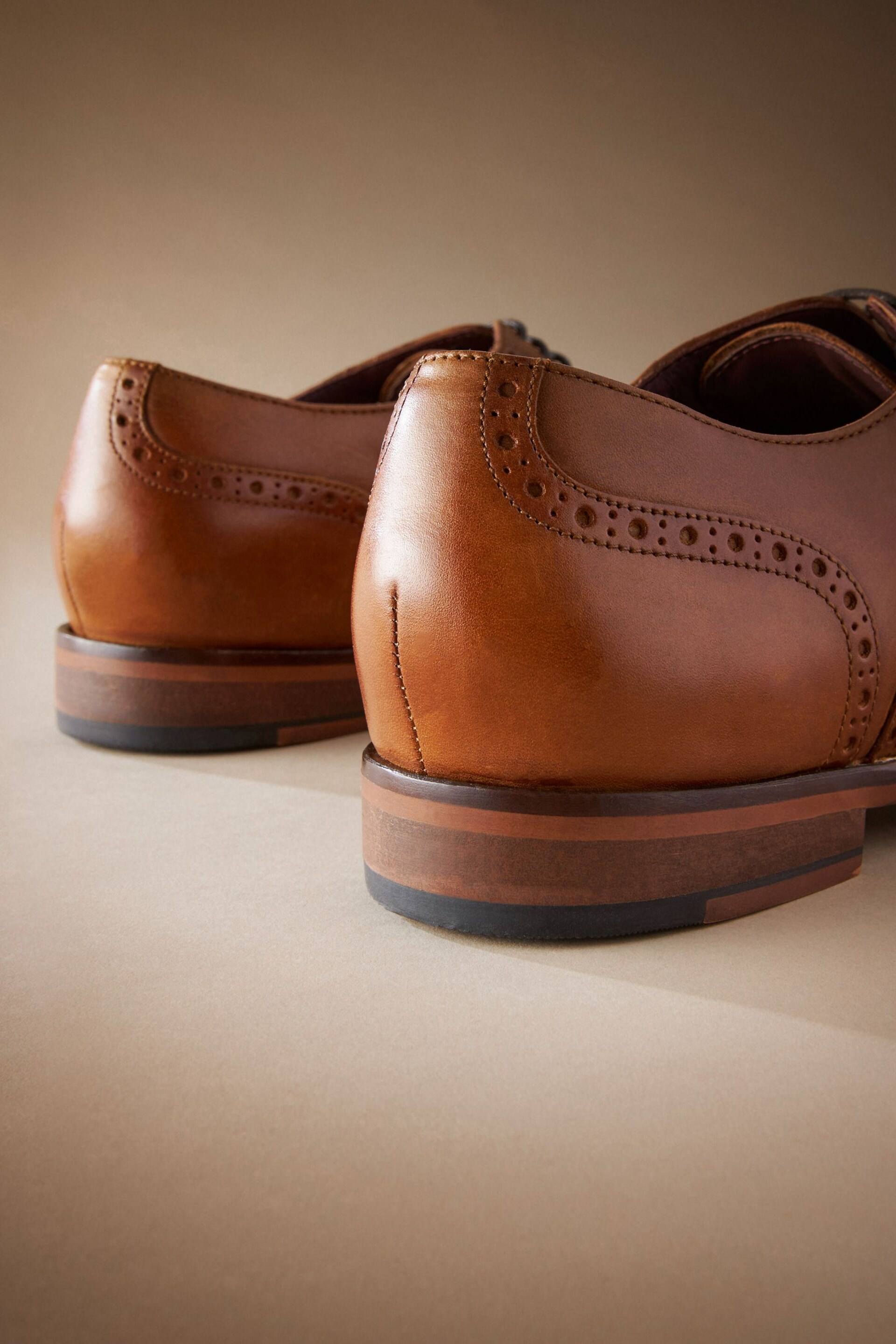 Tan Brown Wide Fit Signature Italian Leather Wing Cap Brogues - Image 5 of 5