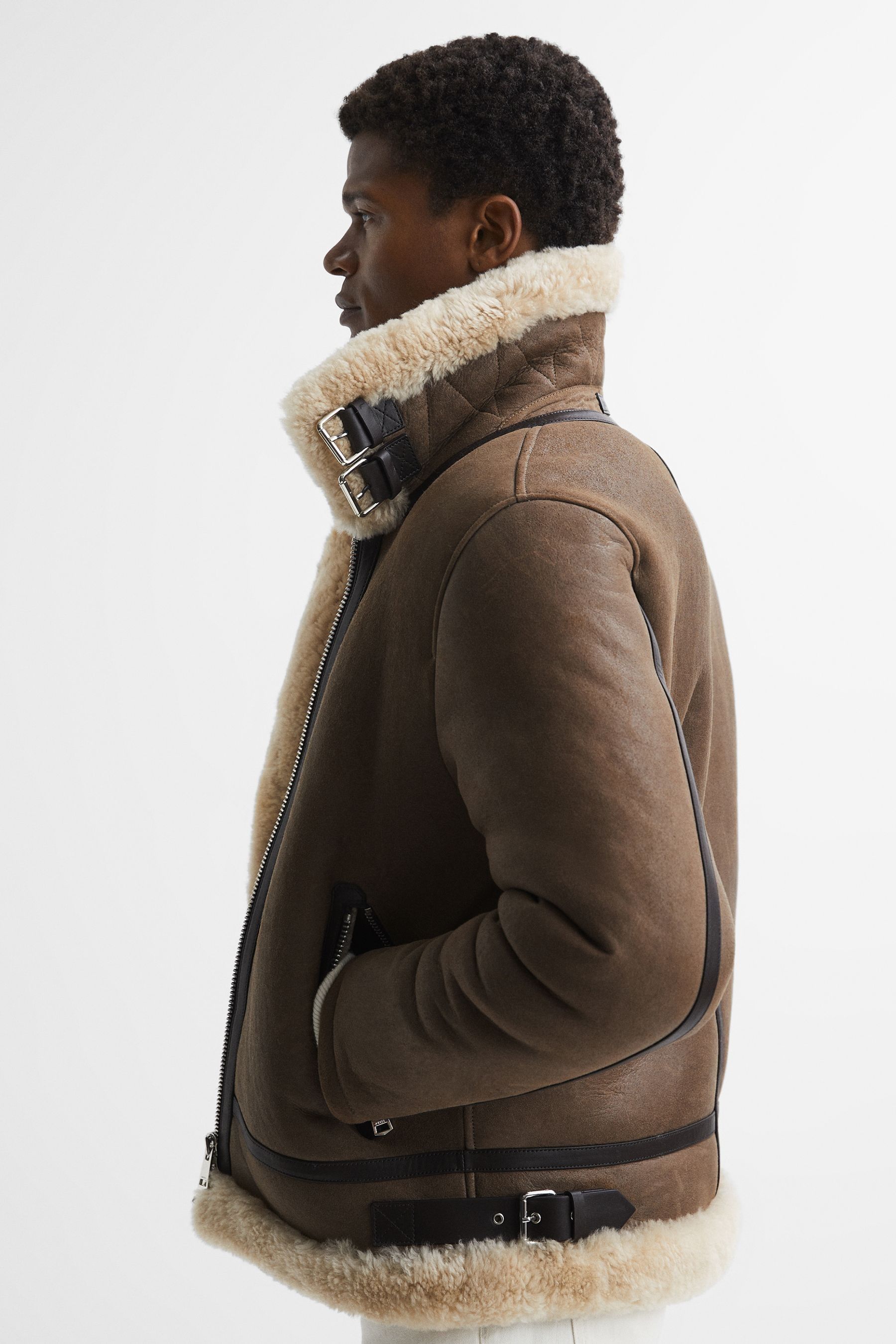 Buy Reiss Brown Hardy Shearling Double Buckle Jacket from Next USA