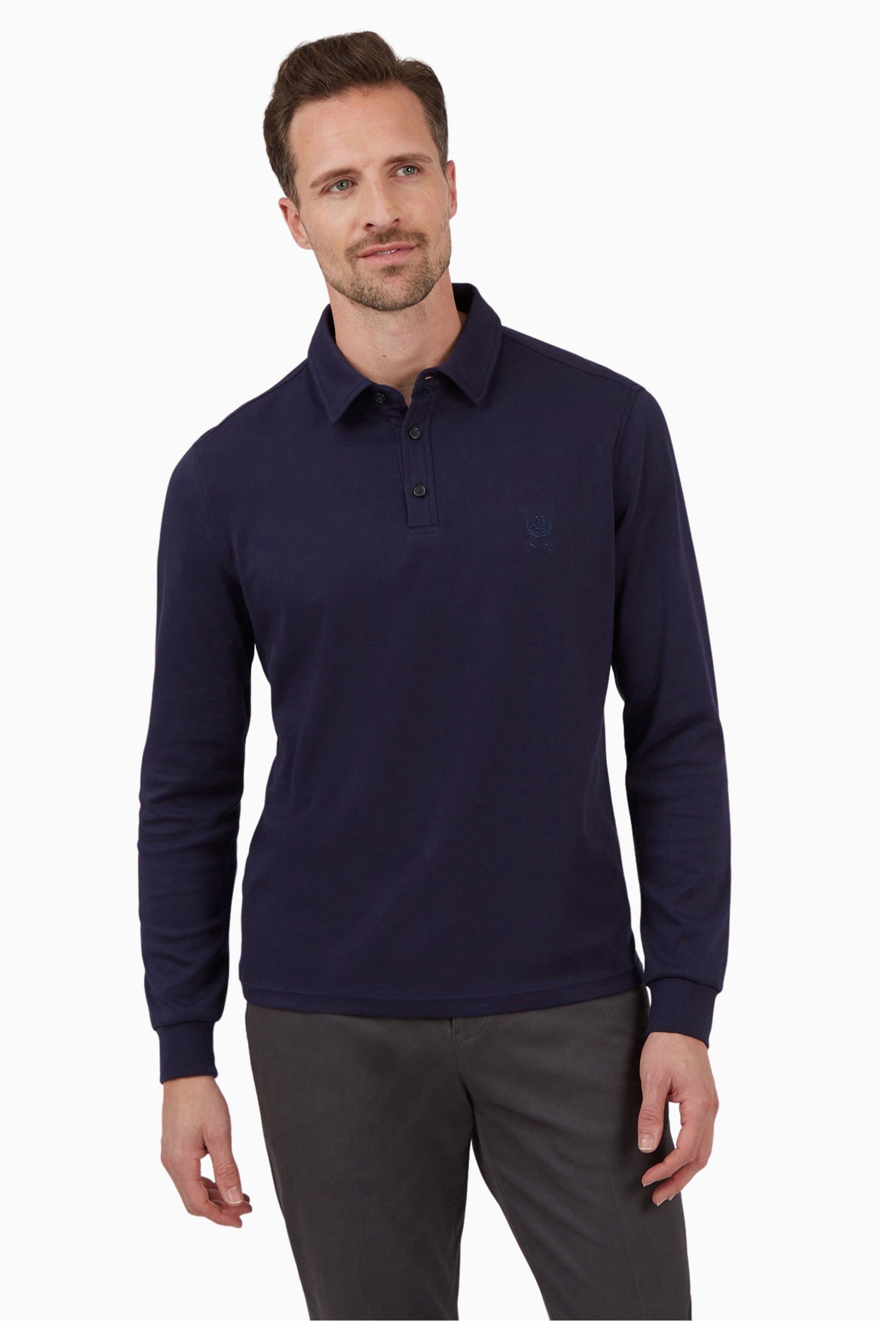 Buy Jeff Banks Blue Long Sleeve Heavy Jersey Polo Shirt from the Next UK online shop