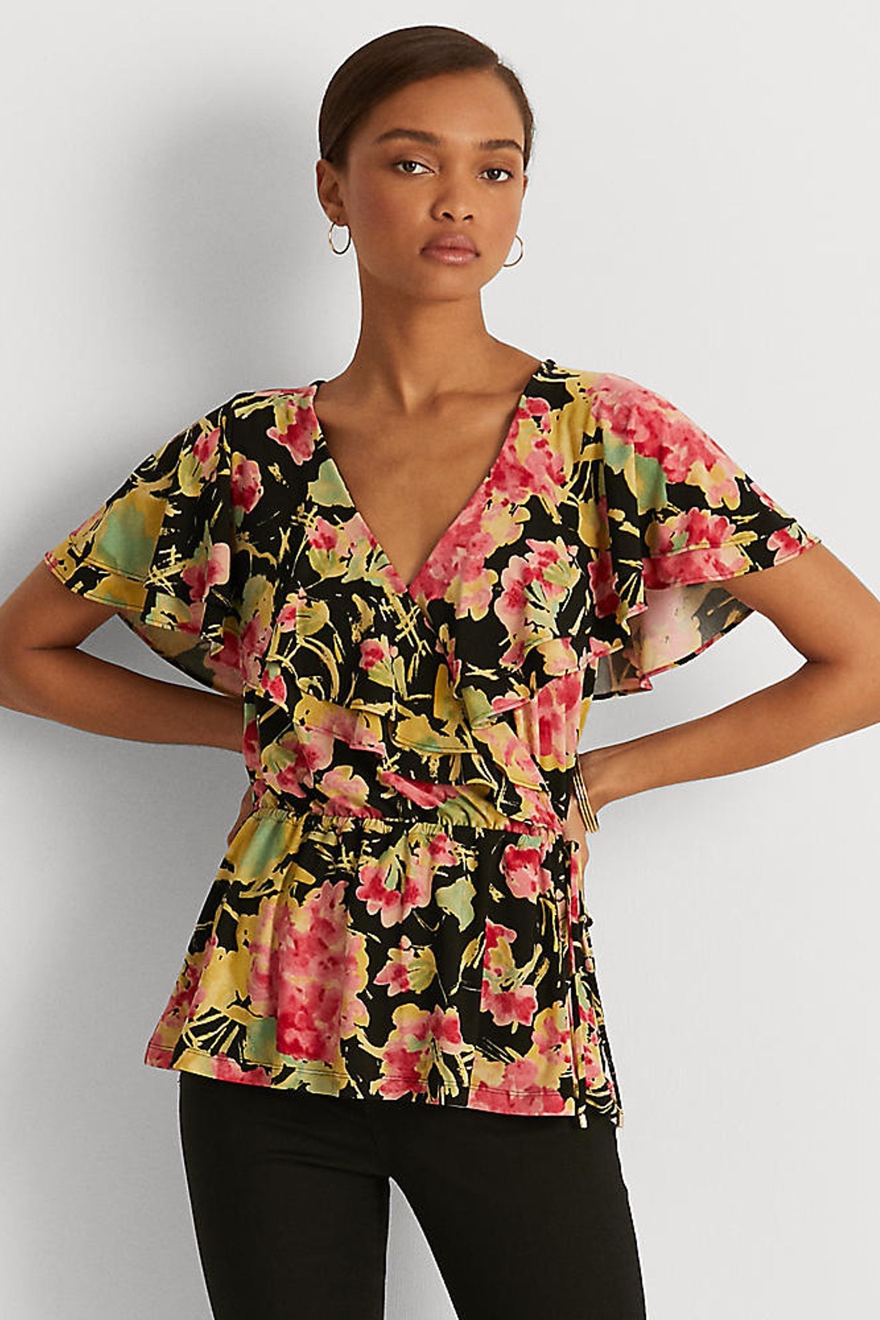 Buy Lauren Ralph Lauren Hashin Black Floral Print Wrap Top from Next Luxembourg