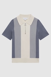 Reiss Airforce Blue/Ecru Milton Junior Half-Zip Striped Polo Shirt - Image 2 of 6