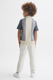 Reiss Airforce Blue/Ecru Milton Junior Half-Zip Striped Polo Shirt - Image 5 of 6