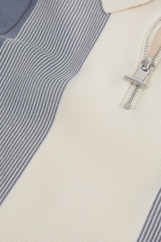 Reiss Airforce Blue/Ecru Milton Junior Half-Zip Striped Polo Shirt - Image 6 of 6