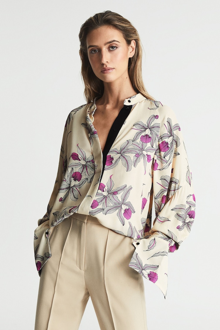 Reiss Neutral/Pink Tilly Orchid Print Blouse - Image 1 of 6