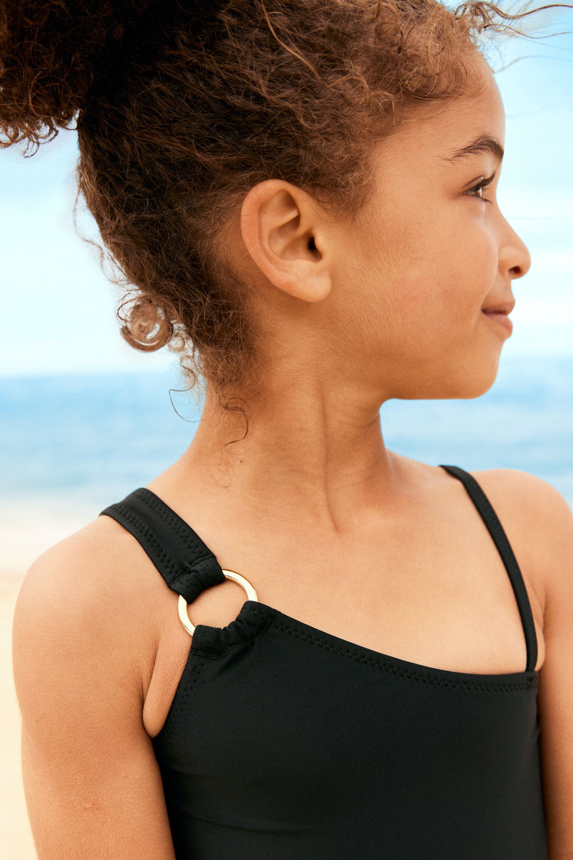 Black One Shoulder Swimsuit (7-16yrs) - Image 3 of 6