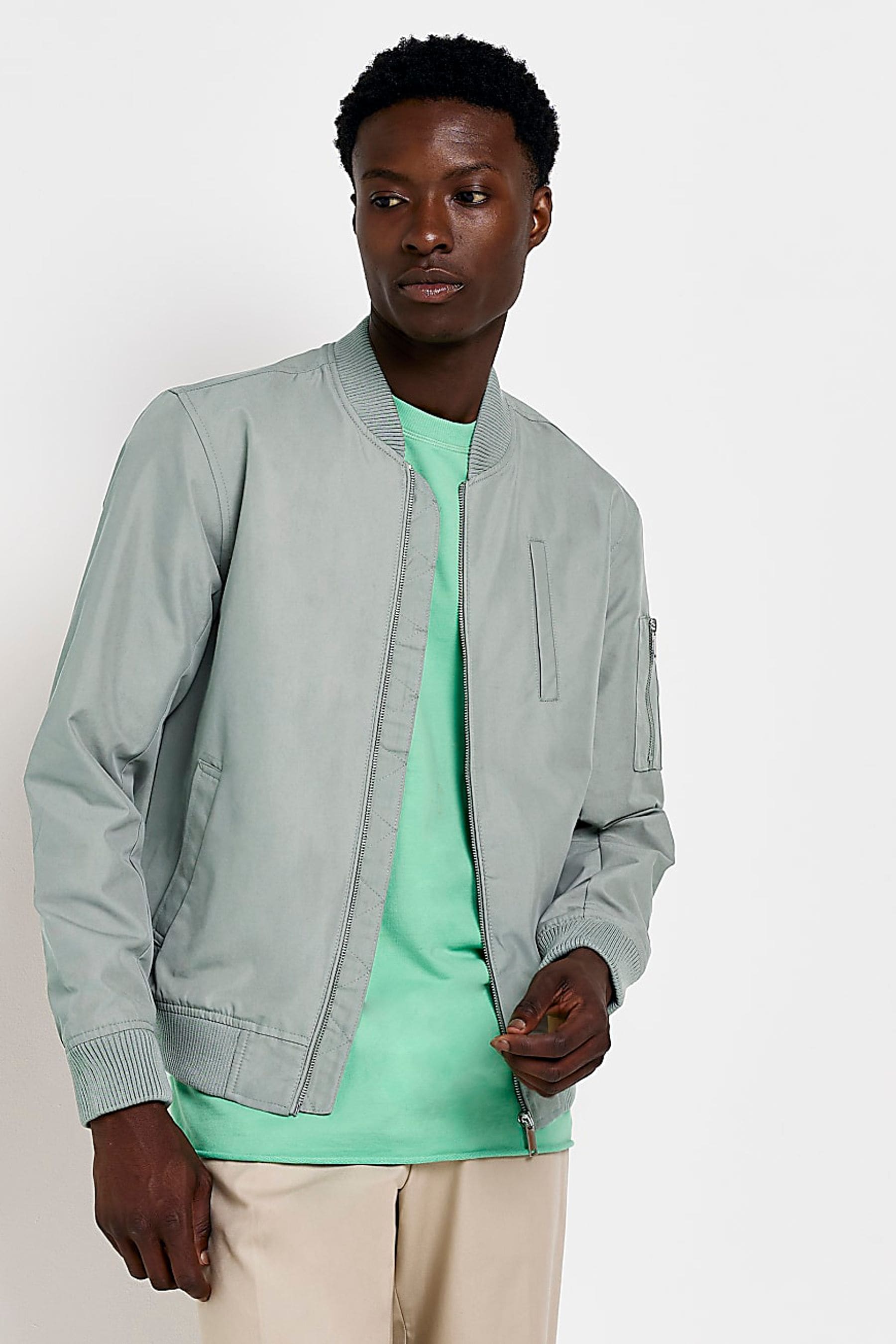 River island green bomber jacket sale