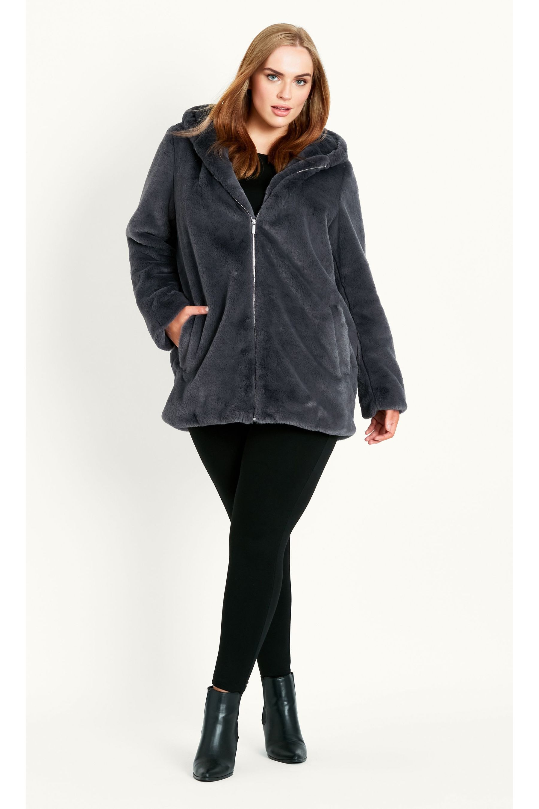 Evans grey fur coat sales