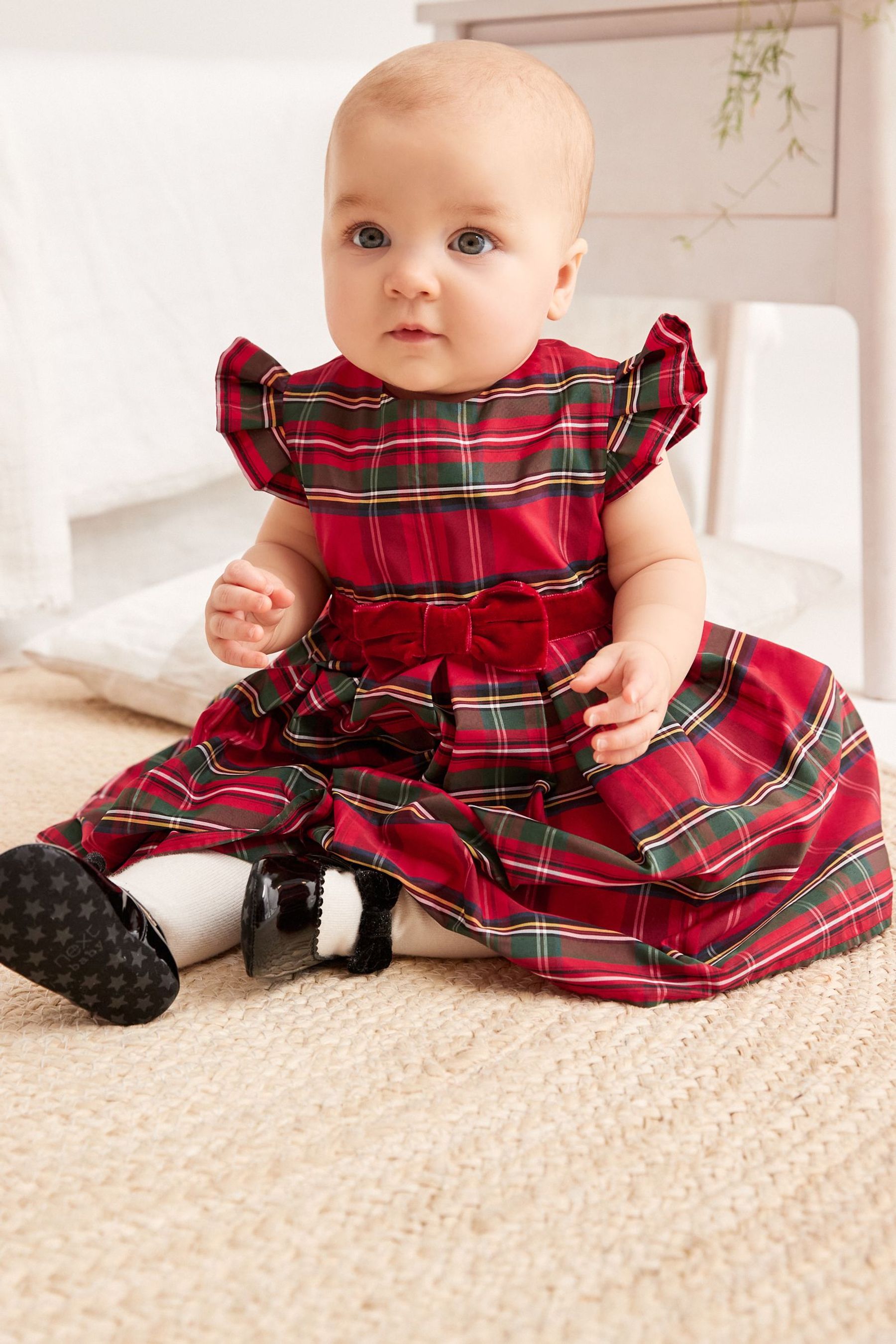 Baby red check dress top