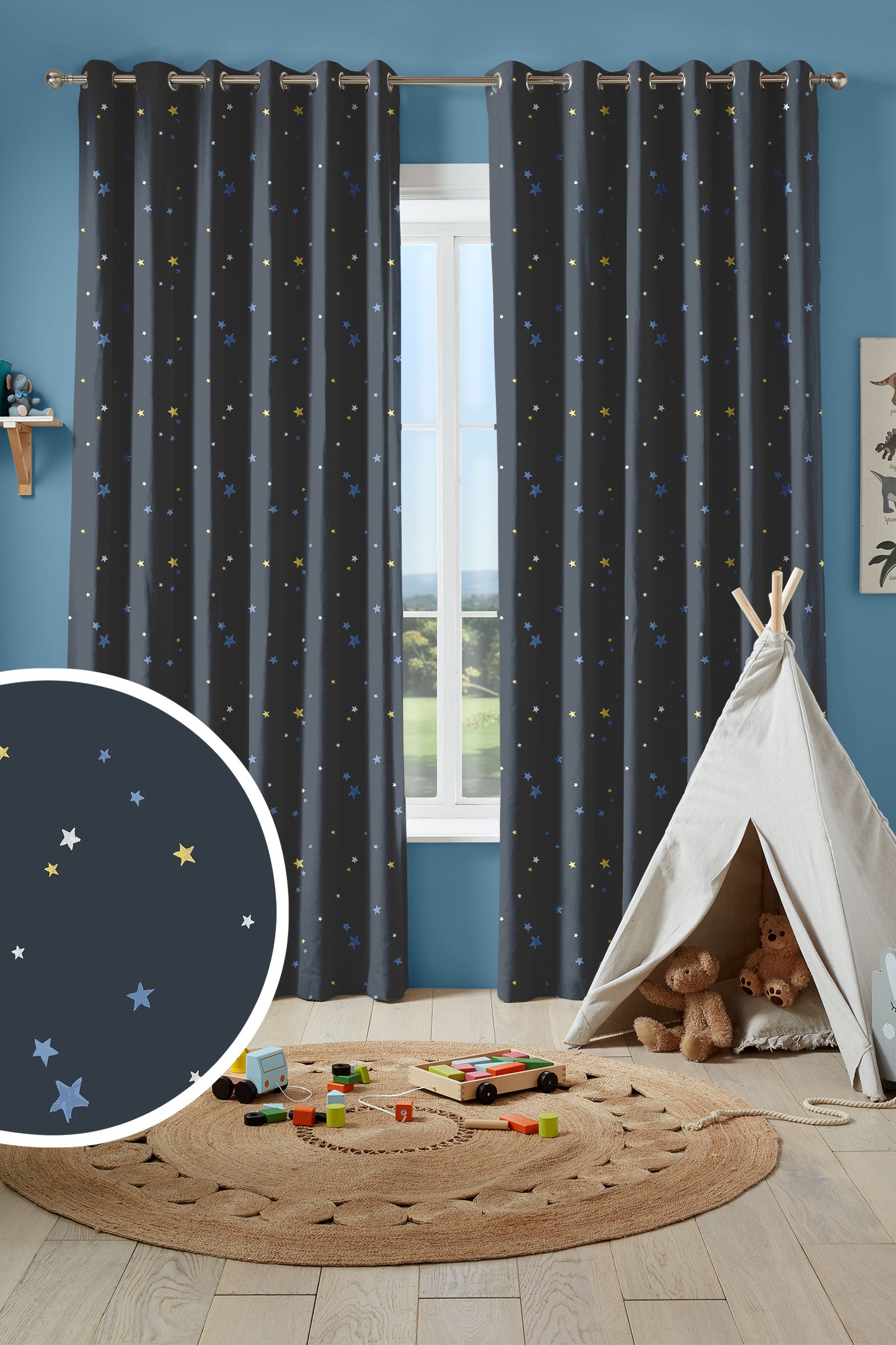 Buy Laura Ashley Midnight Blue Kids Painterly Stars Made To Measure Curtains from the Next UK online shop