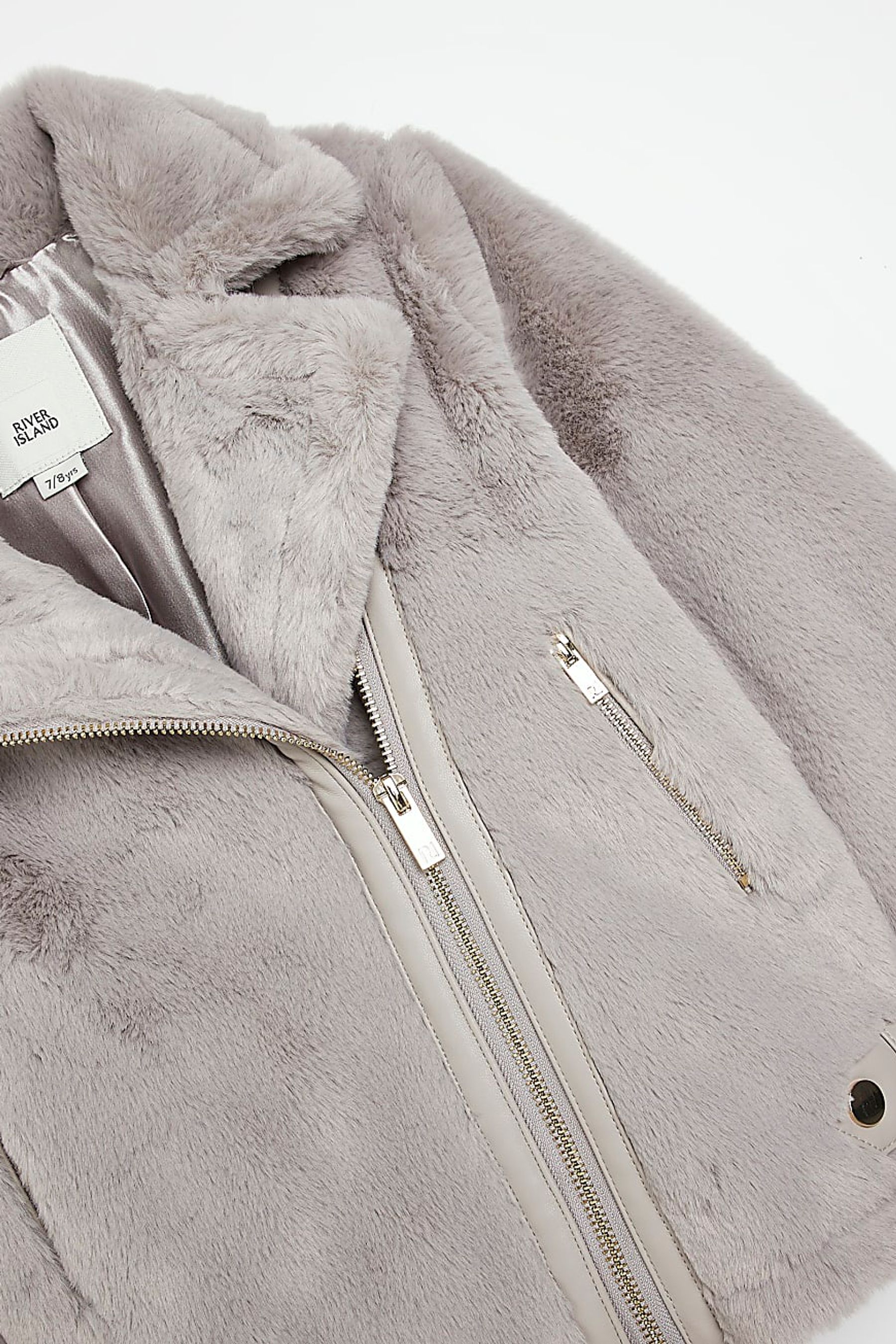 Buy River Island Girls Grey Faux Fur Biker Jacket from Next Ireland