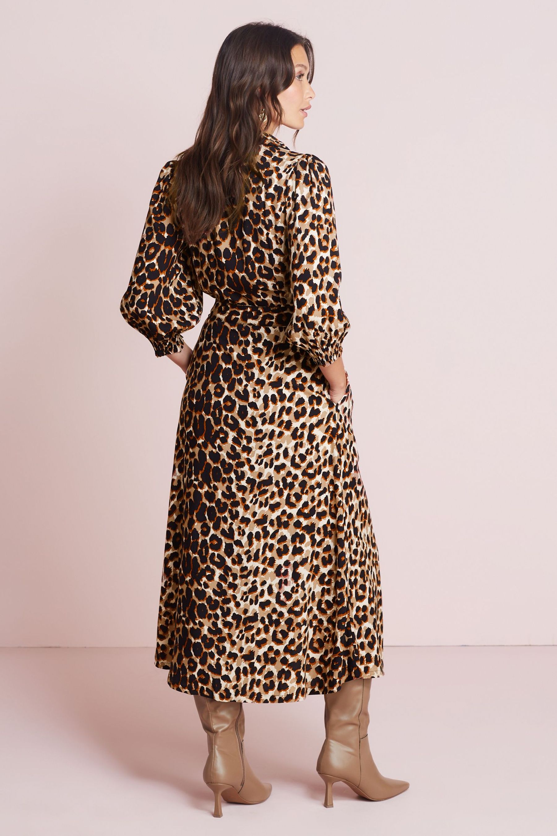 Buy Animal Print Belted Long Sleeve Button Through Shirt Dress from Next Luxembourg