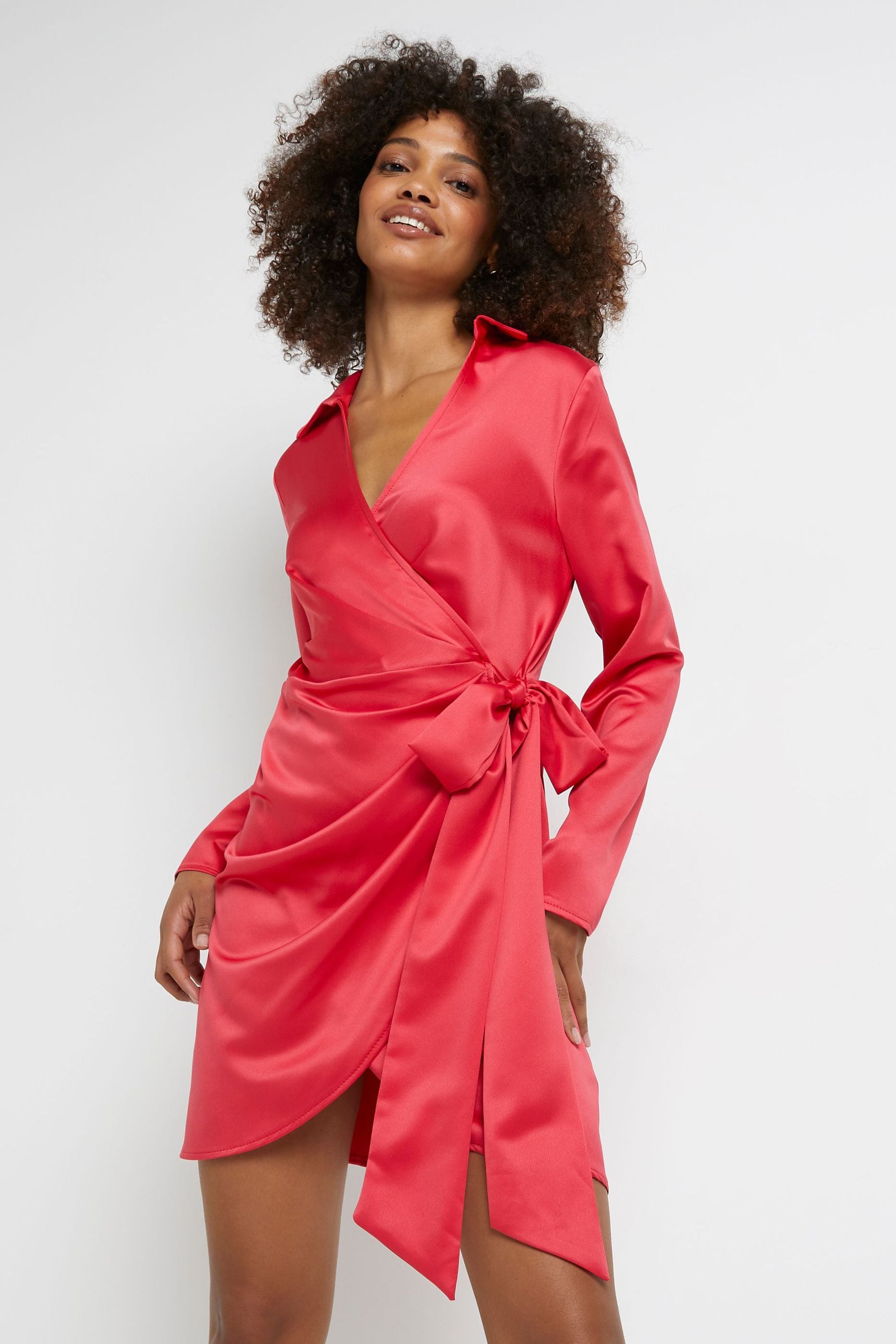 Mini red wrap dress online