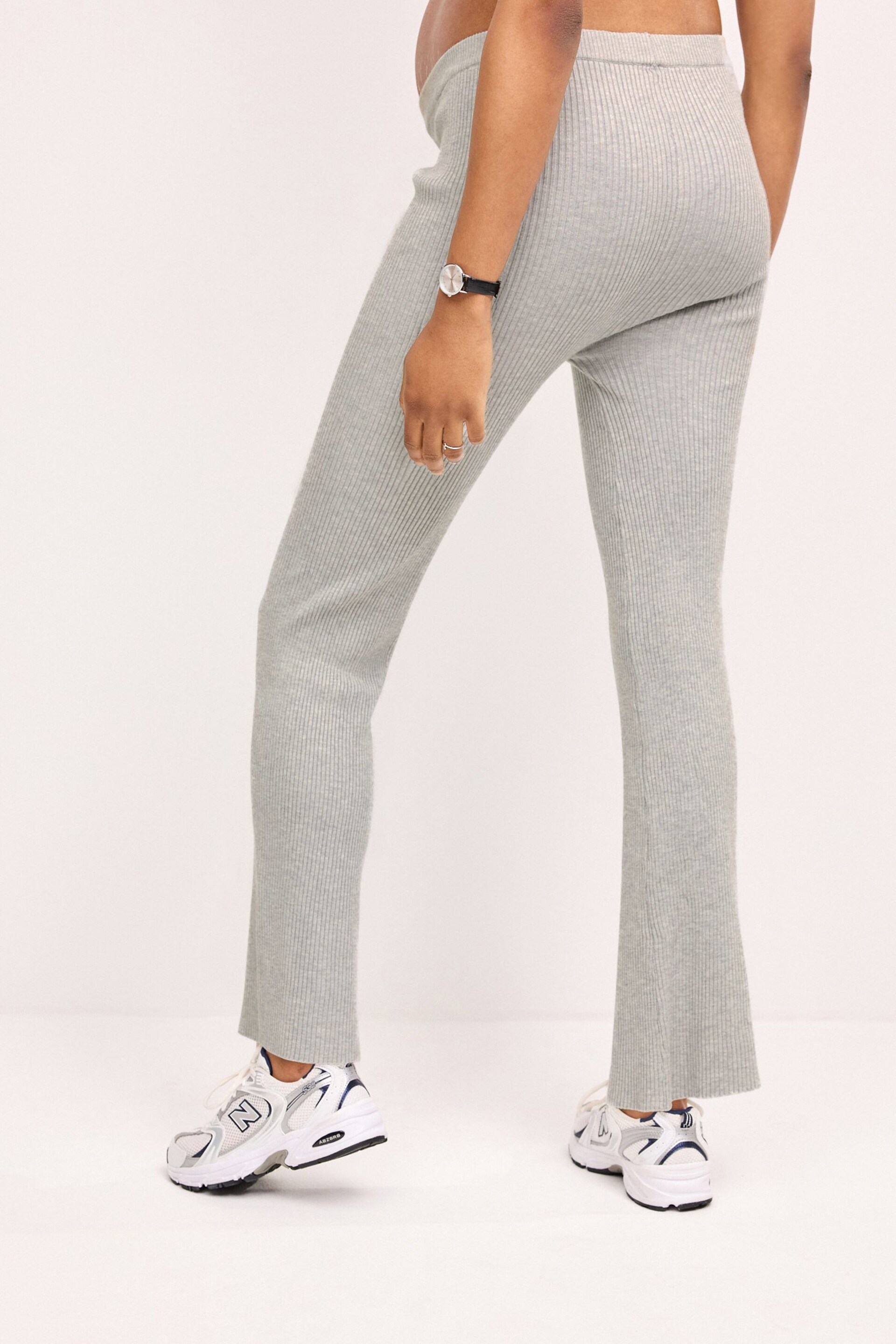 Grey Ribbed Split Hem Trousers - Image 3 of 8