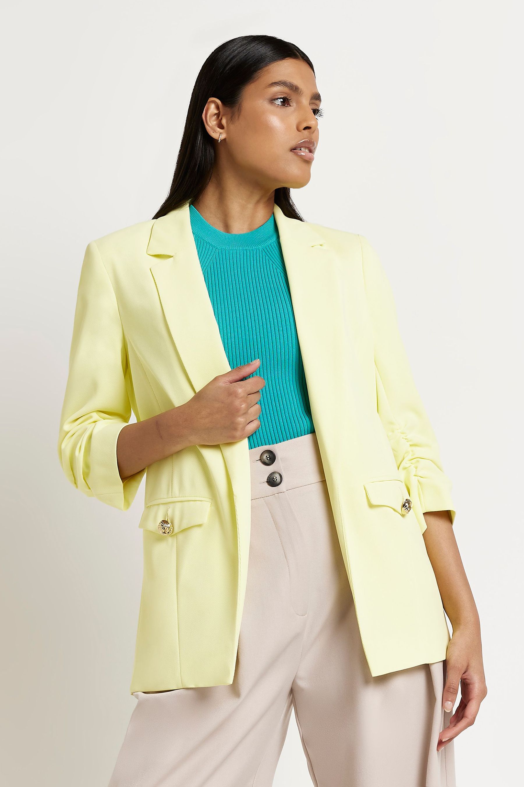 Buy River Island Yellow Pocket Detail Blazer from Next Luxembourg