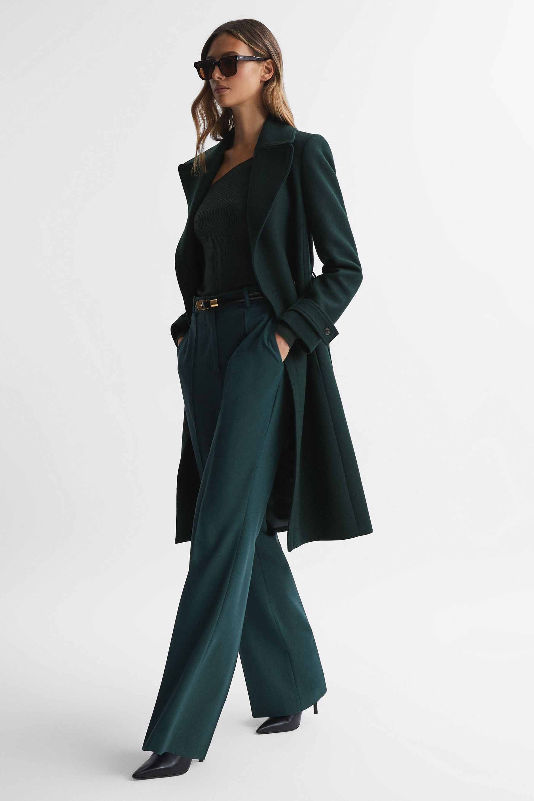 Buy Reiss Green Tor Relaxed Wool Blend Belted Coat from Next Luxembourg