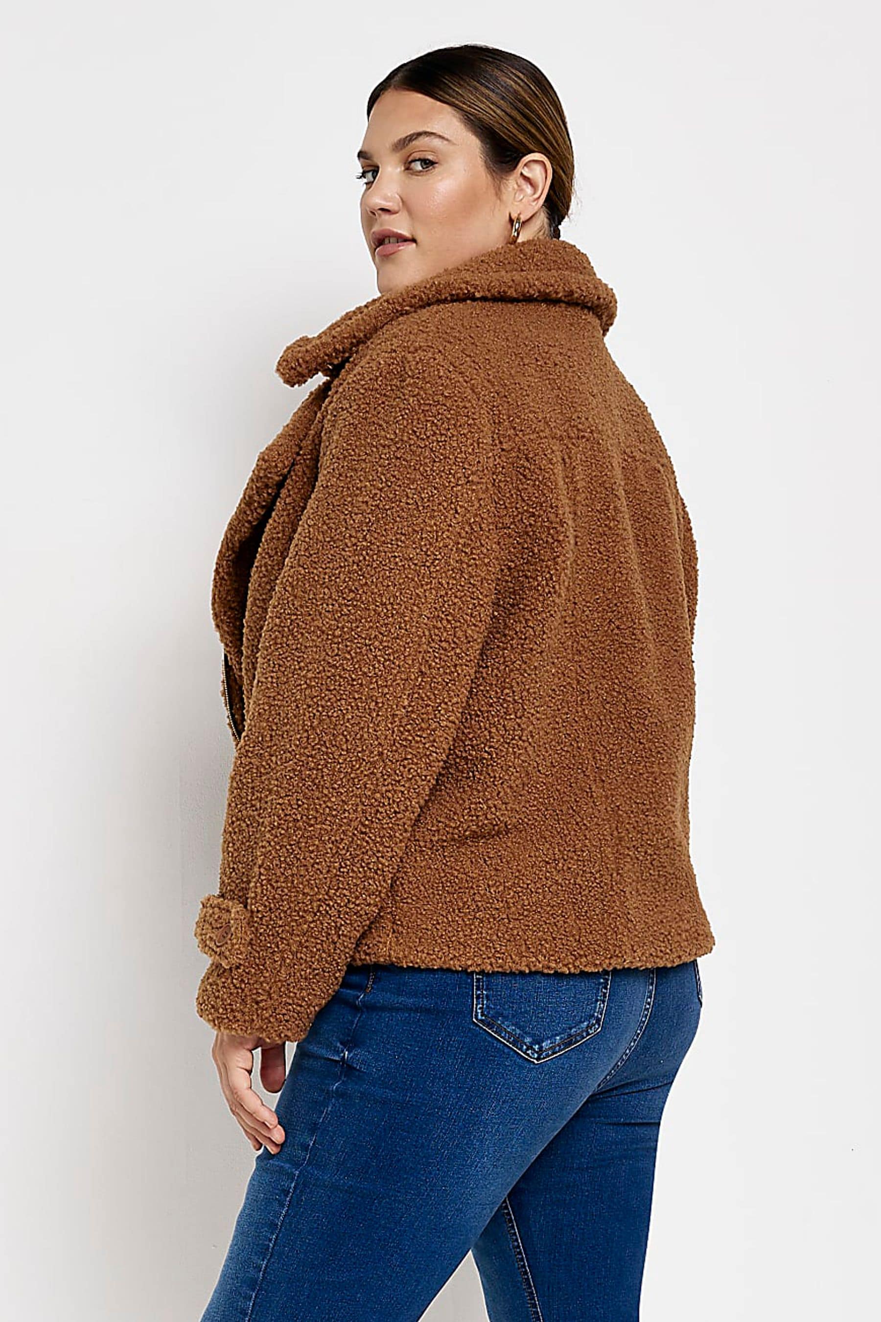 Buy River Island Plus Brown Borg Biker Jacket from Next Luxembourg