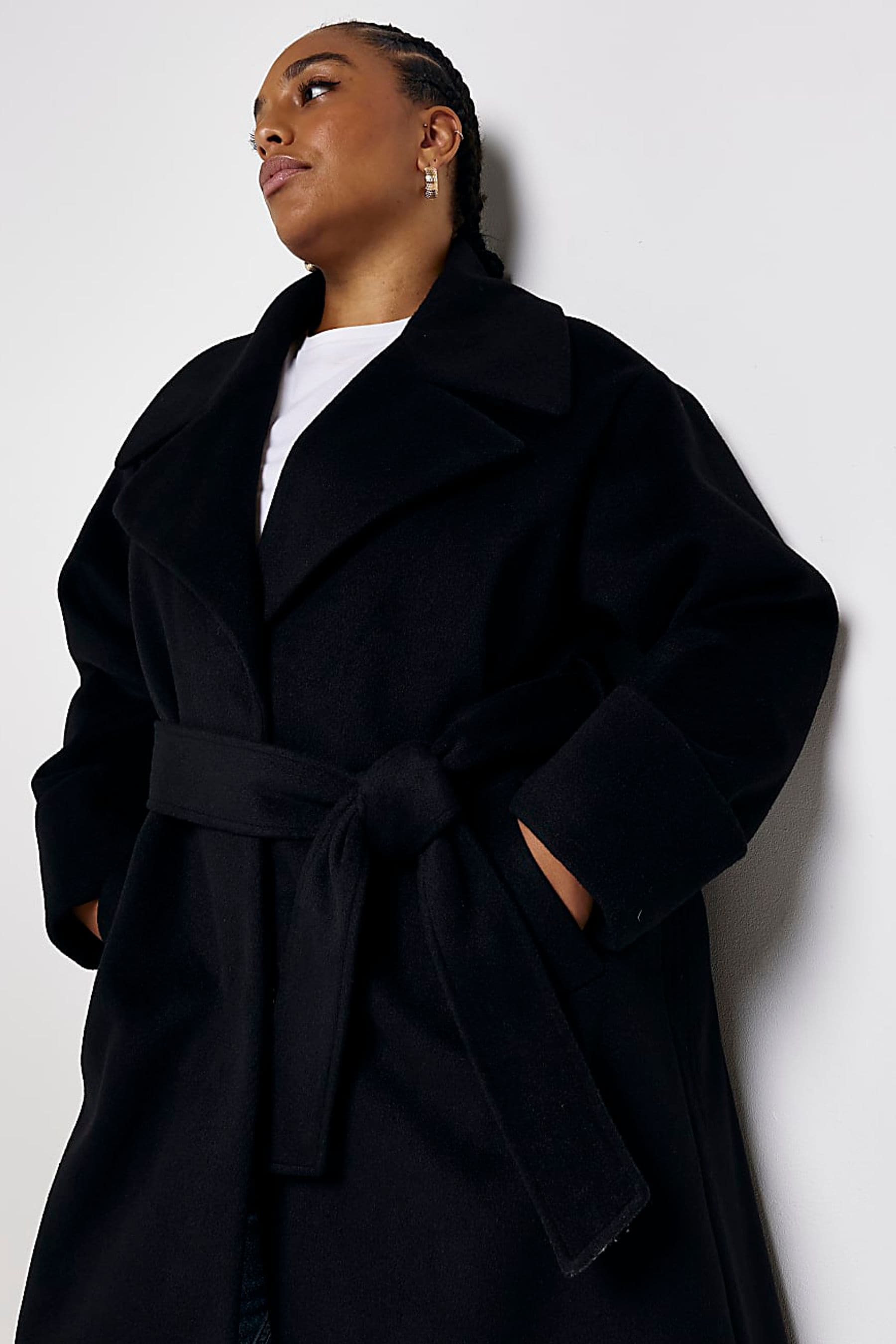 Black belted robe coat store