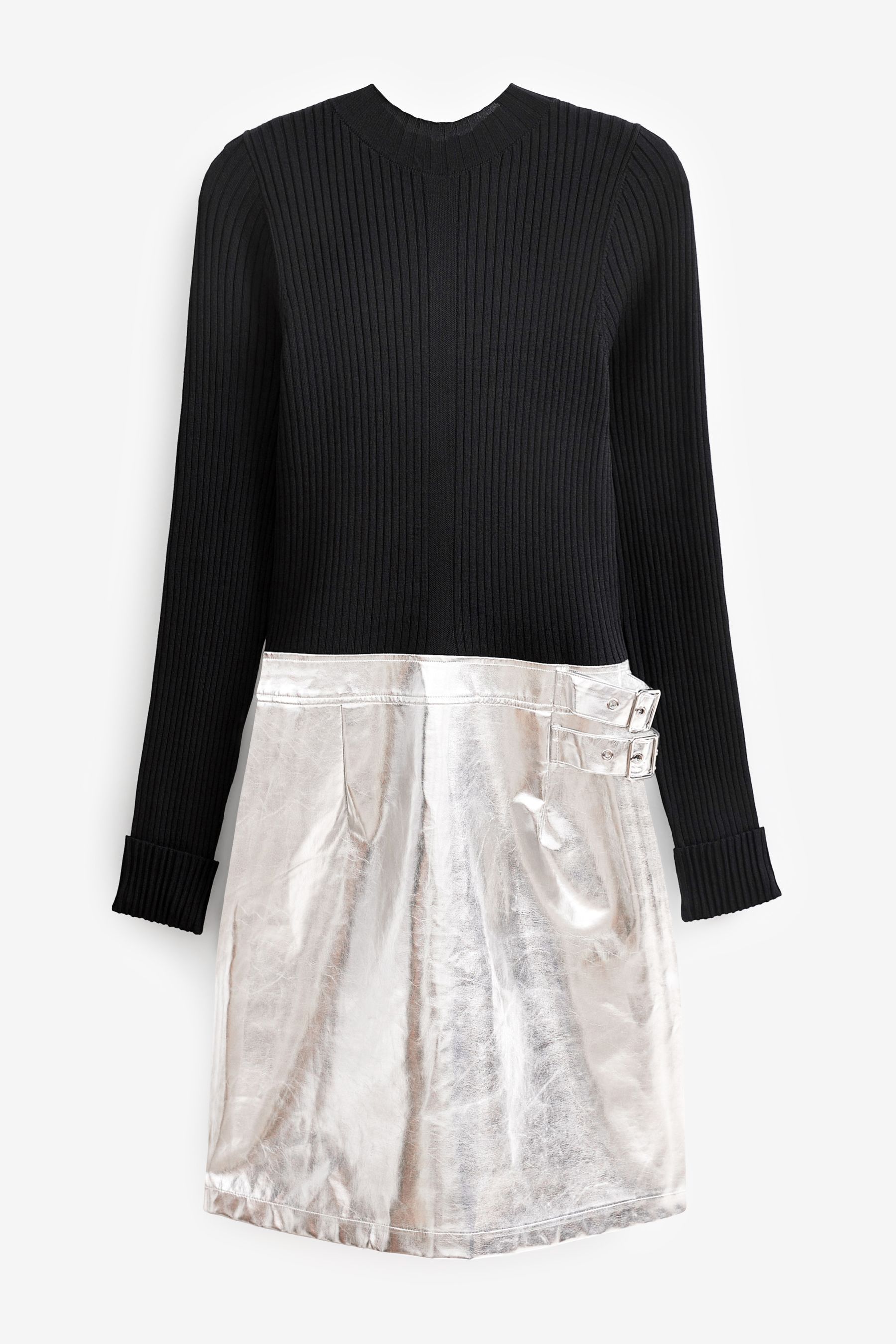 Buy Black Silver PU Leather Buckle Mini Jumper Dress from Next Luxembourg