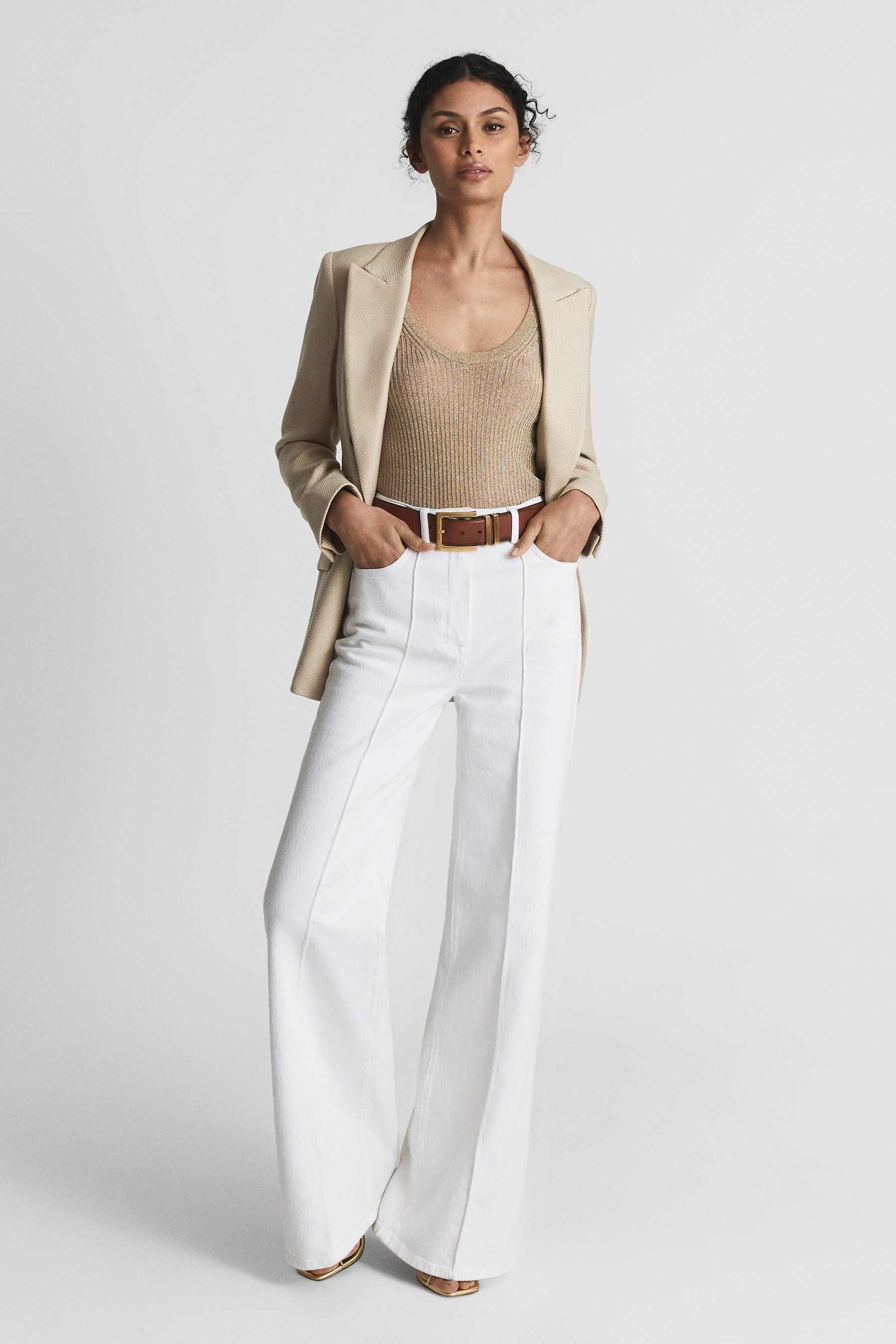 Buy Reiss White Simone High Waist Wide Leg Jeans from Next Australia
