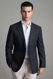 Reiss Navy Dunn Slim Fit Wool Textured Single Breasted Blazer - Image 1 of 6