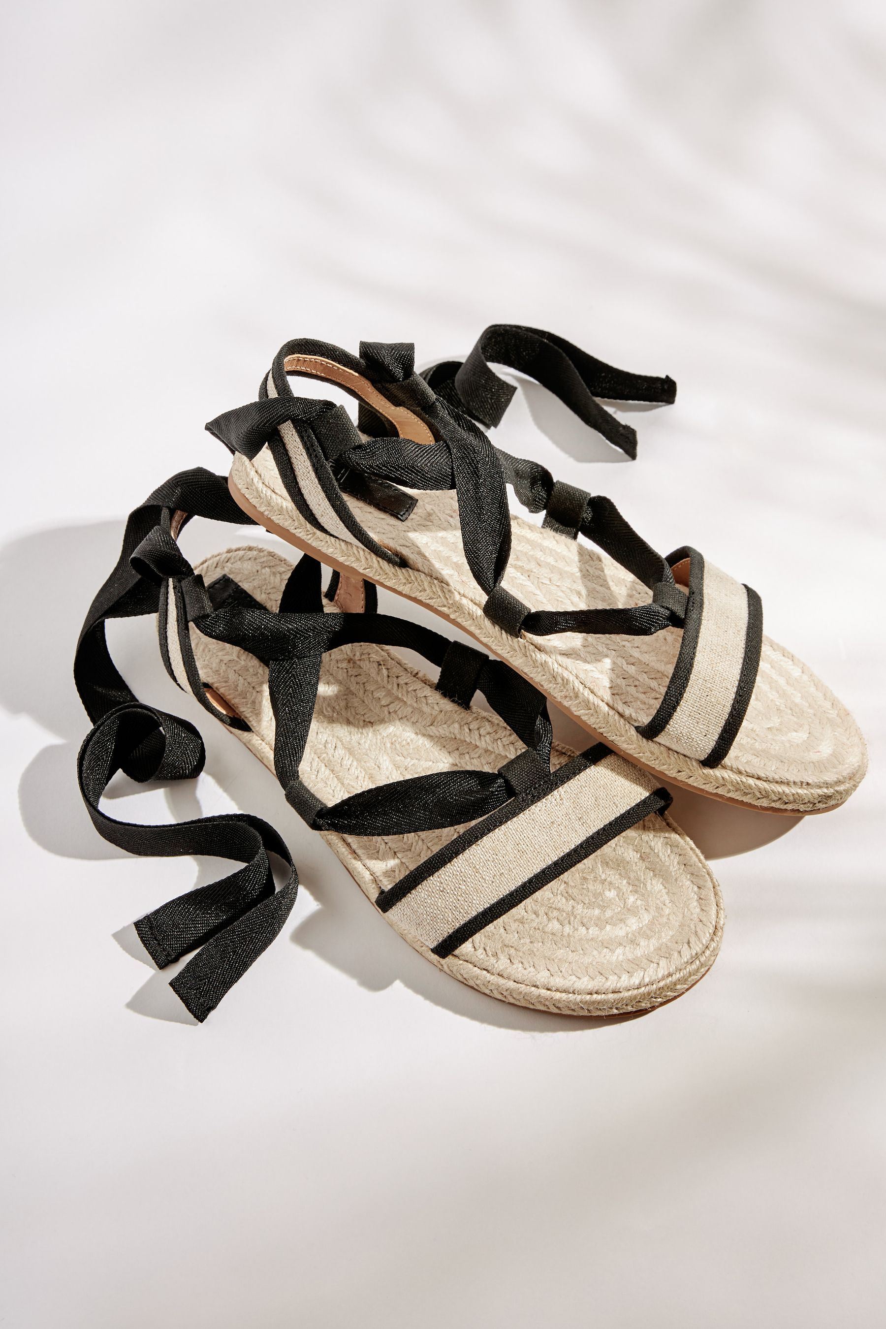 Buy Black Cream Espadrille Flat Sandals with Fabric Ankle Wrap from Next Luxembourg