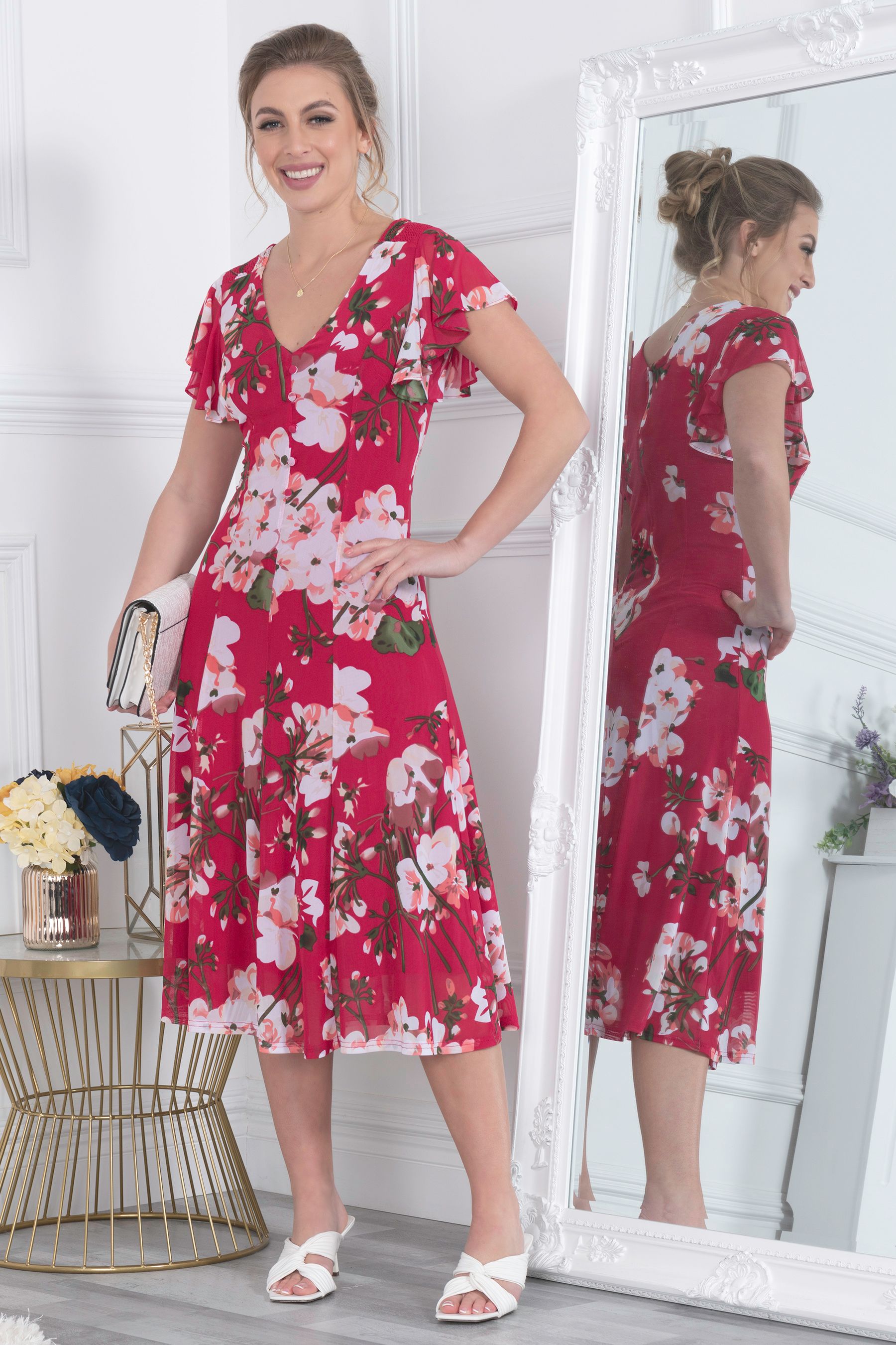 Buy Jolie Moi Acela Pink Floral Print Mesh Dress from Next Luxembourg