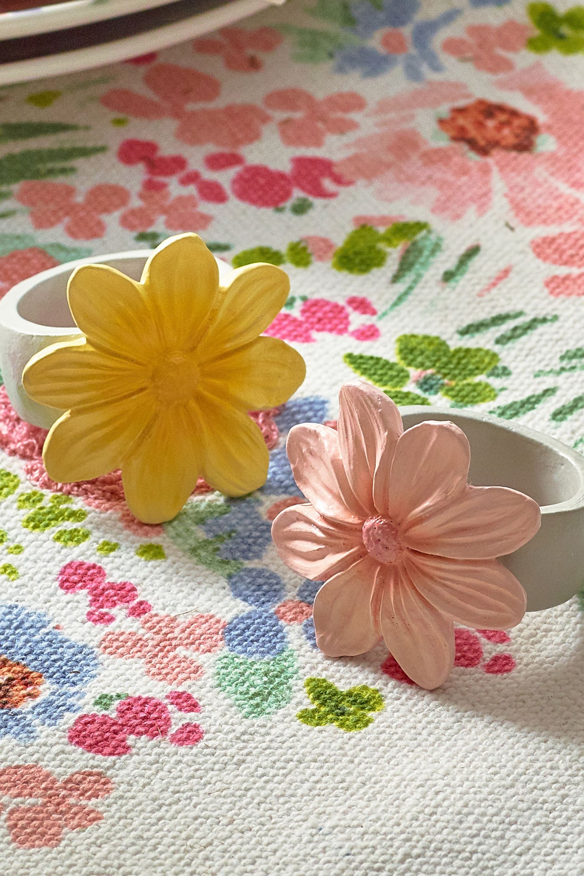 Set of 2 Pink Flower Napkin Rings - Image 1 of 3