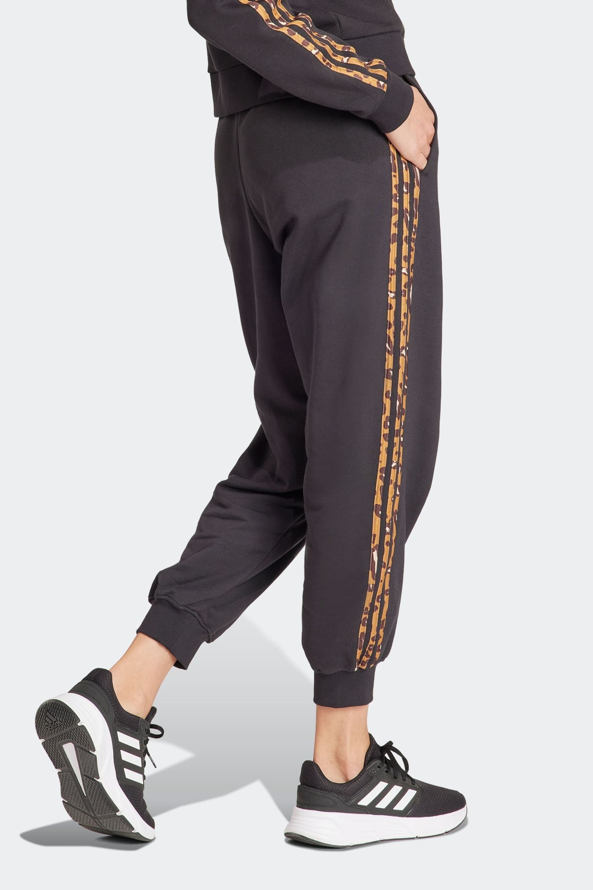 adidas Black Sportswear Essentials 3-Stripes Animal Print 7/8 Joggers - Image 2 of 5