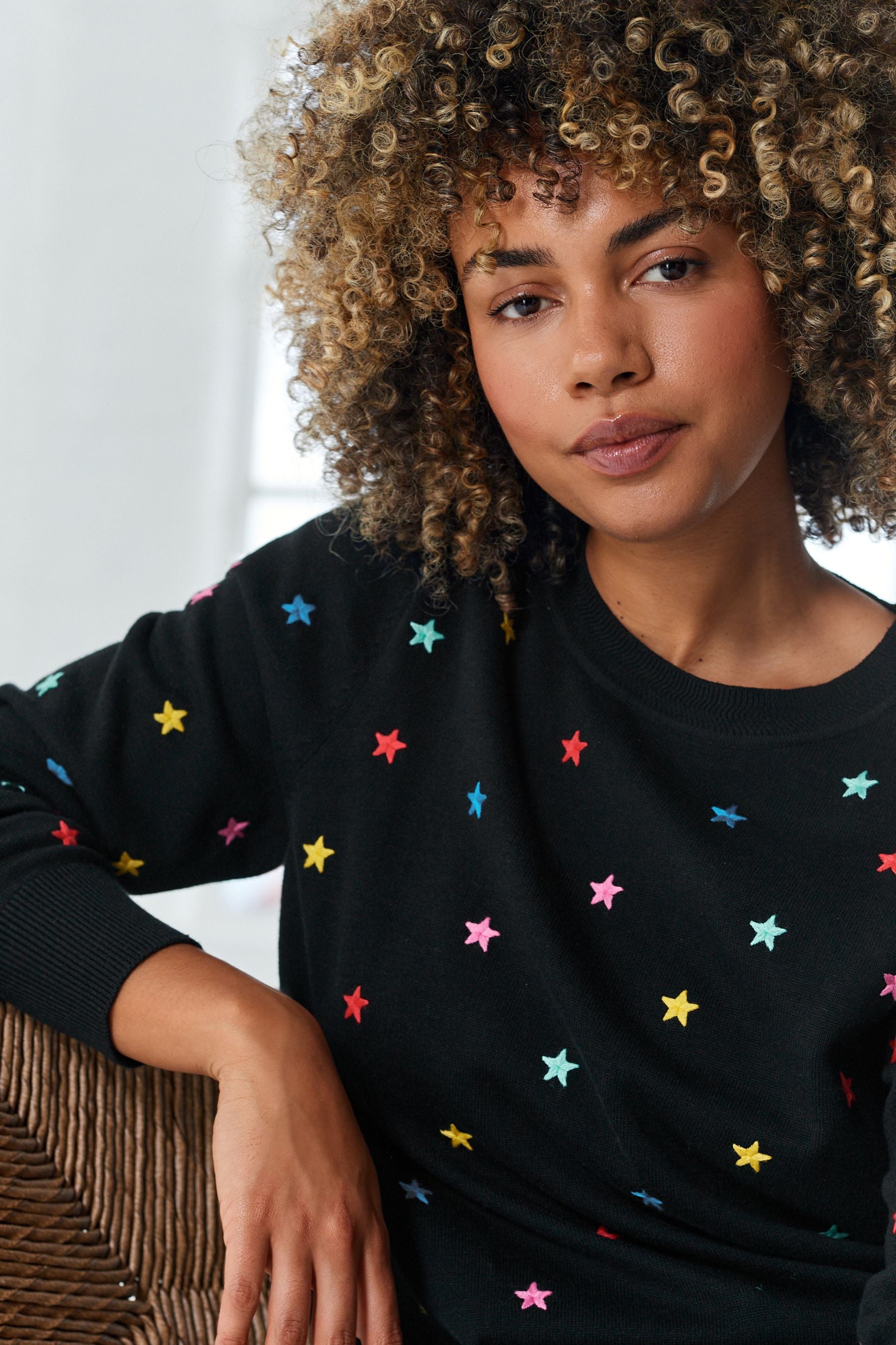 Buy Black Multicolour Star Crew Neck Long Sleeve Jumper from Next Luxembourg