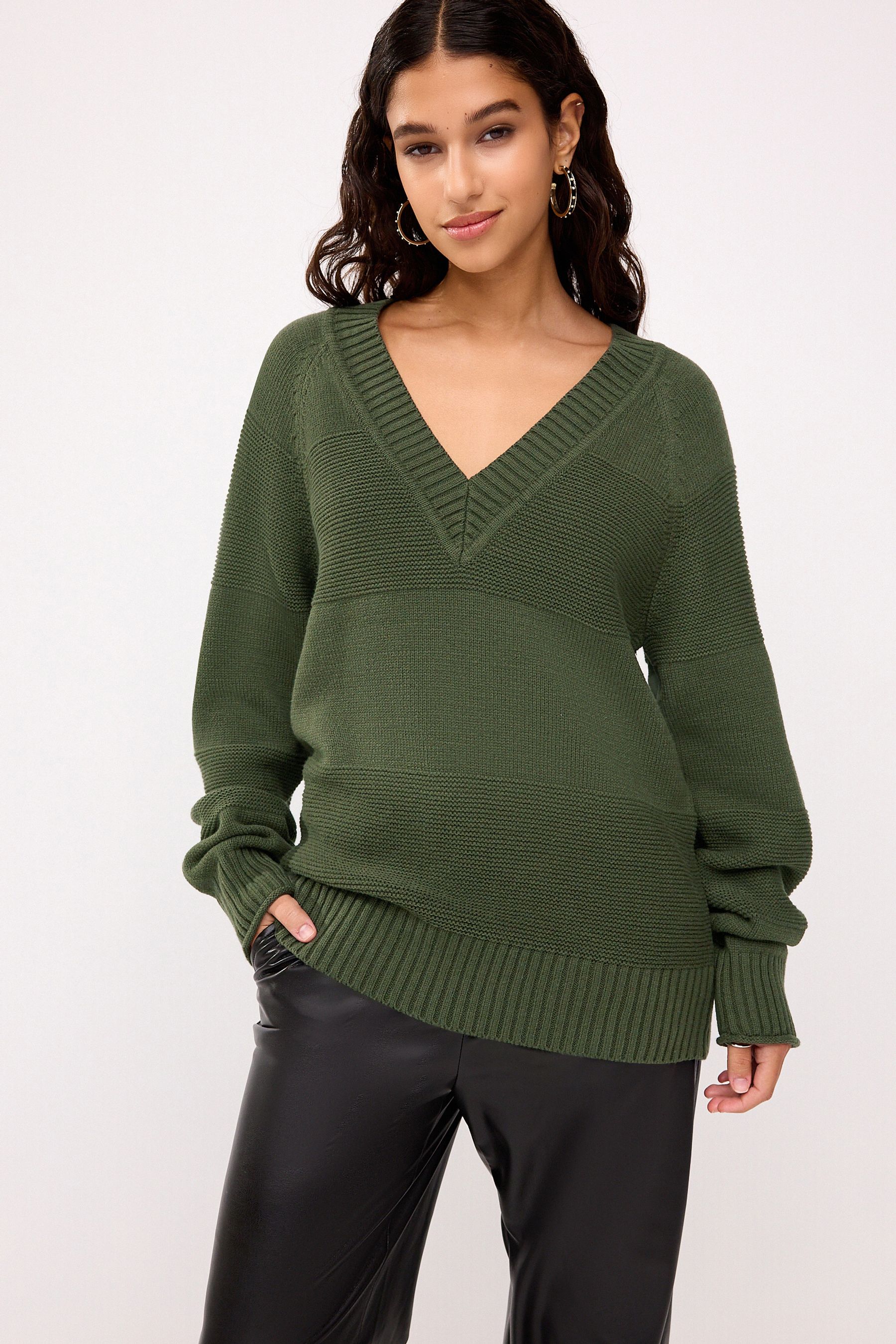 Khaki v neck jumper best sale