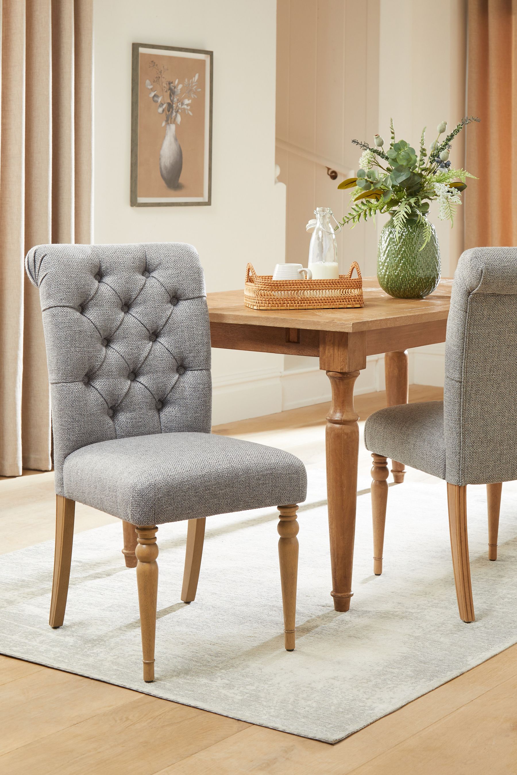 Buy Set of 2 Chunky Weave Mid Grey Evy Button Scroll Back Dining Chairs from the Next UK online shop