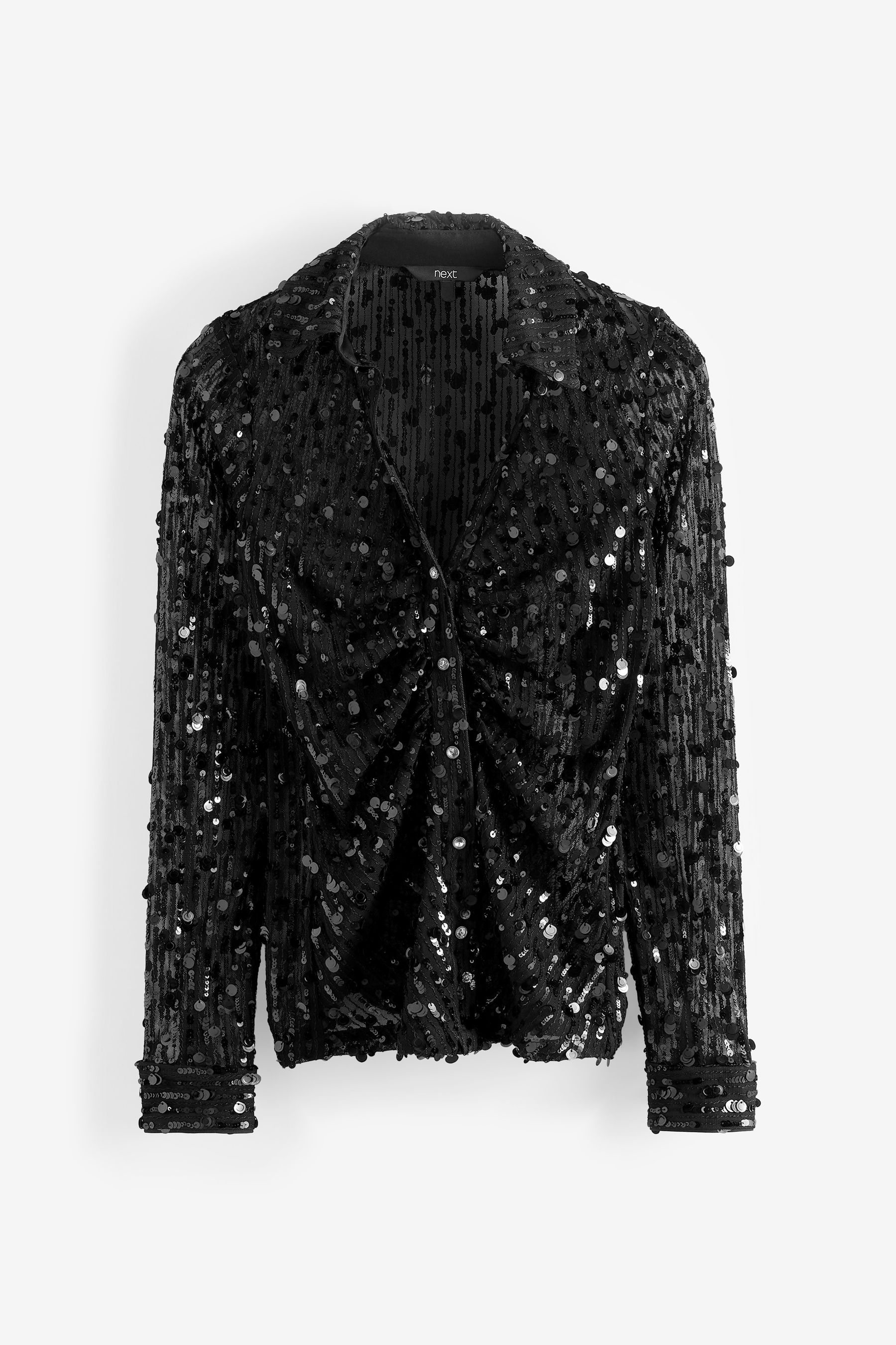 Buy Black Sequin Next Ruched Front Long Sleeve Shirt from Next Luxembourg