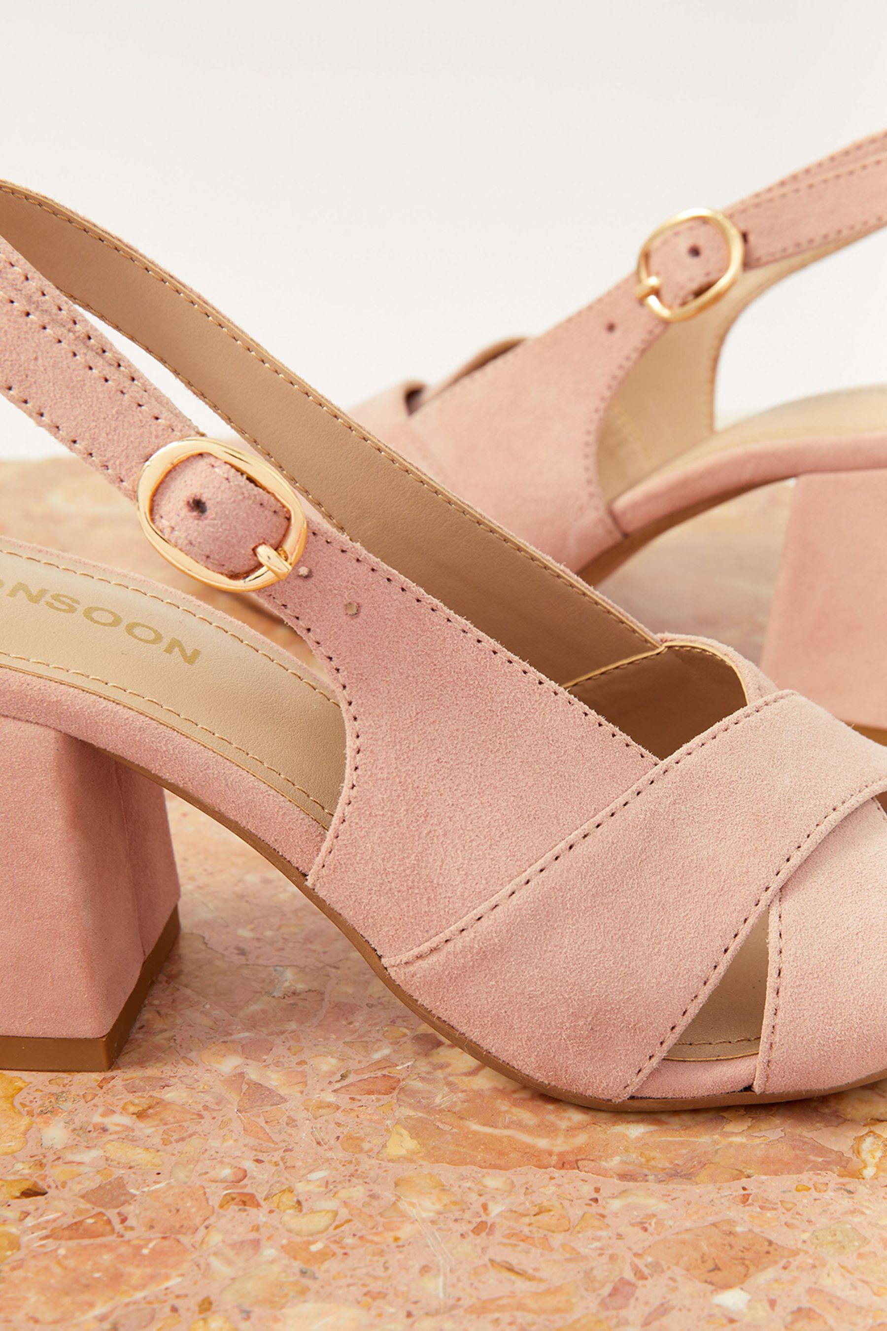 Pink suede block heels sales