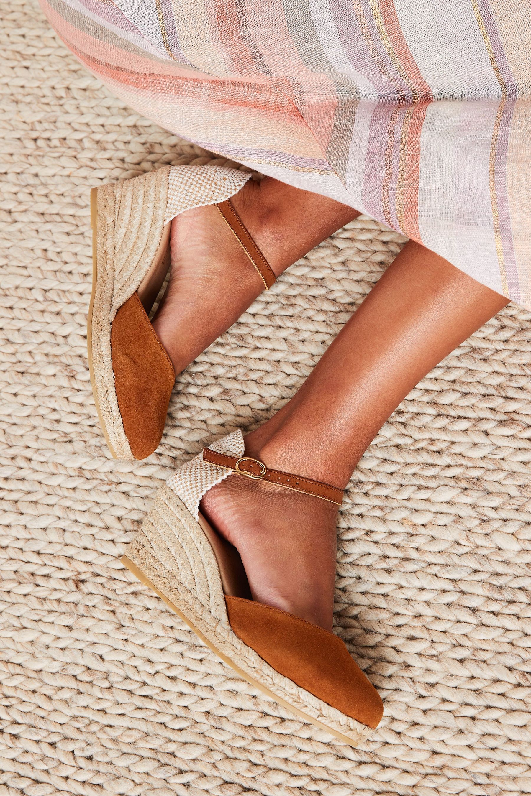 Buy Tan Brown Forever Comfort Leather Closed Toe Low Wedges from Next Luxembourg