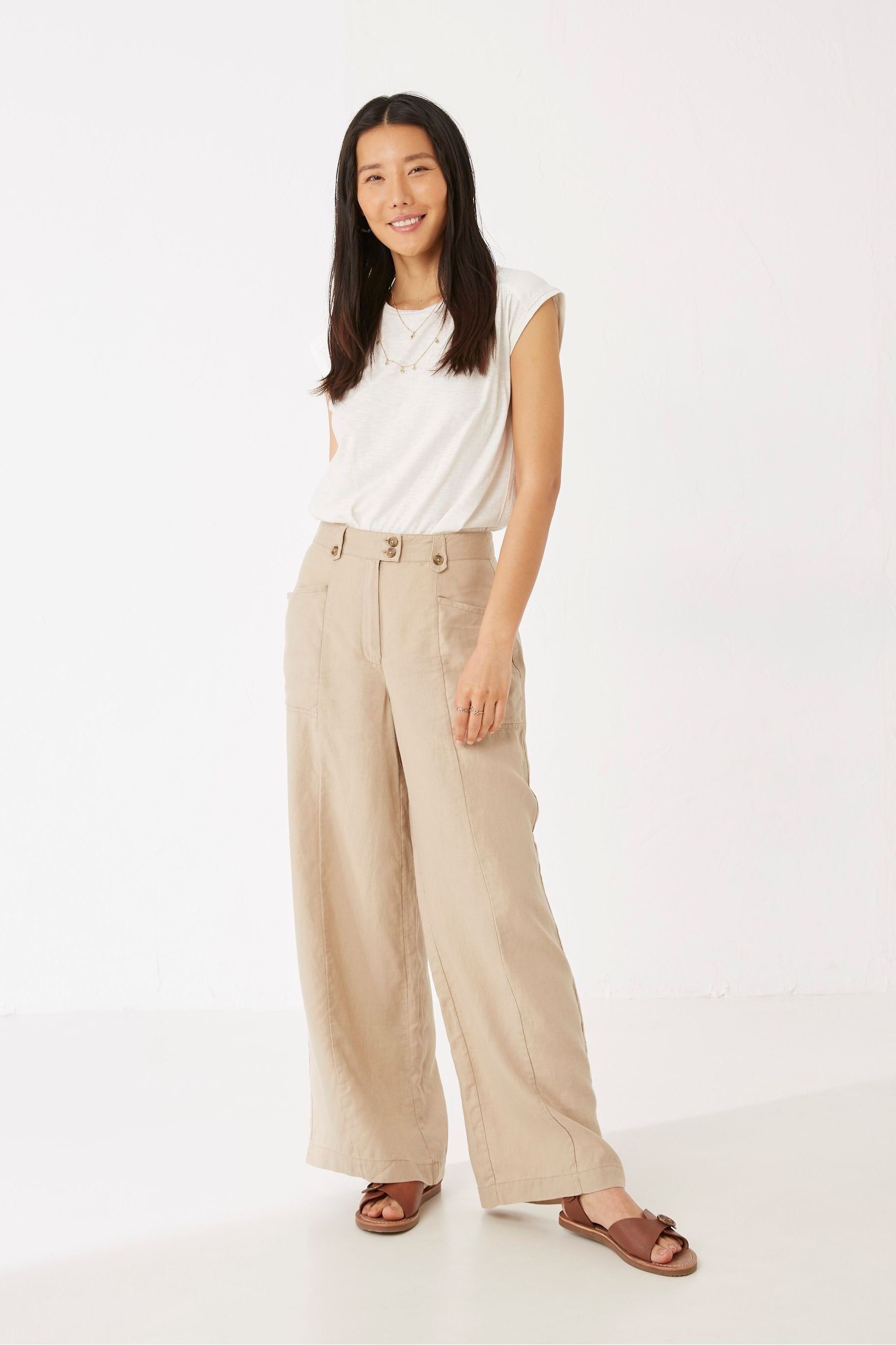 Buy FatFace Natural Taylor Linen Wide Leg Trousers from Next Luxembourg