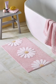 Pink Daisy 100% Cotton Bath Mat - Image 1 of 4
